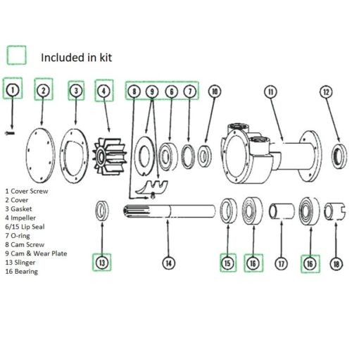 Rebuild Kit For Perkins Marine Diesel Sea Water Pump 35615 Jabsco 3270-0001