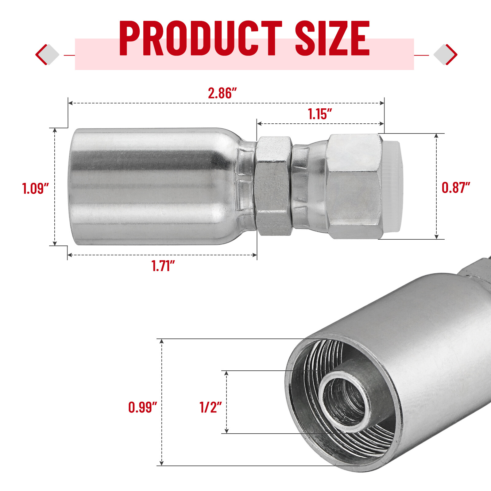 12 Pack 1/2" Hose x 1/2" JIC 37° Female Hydraulic Hose End Swivel Crimp Fitting