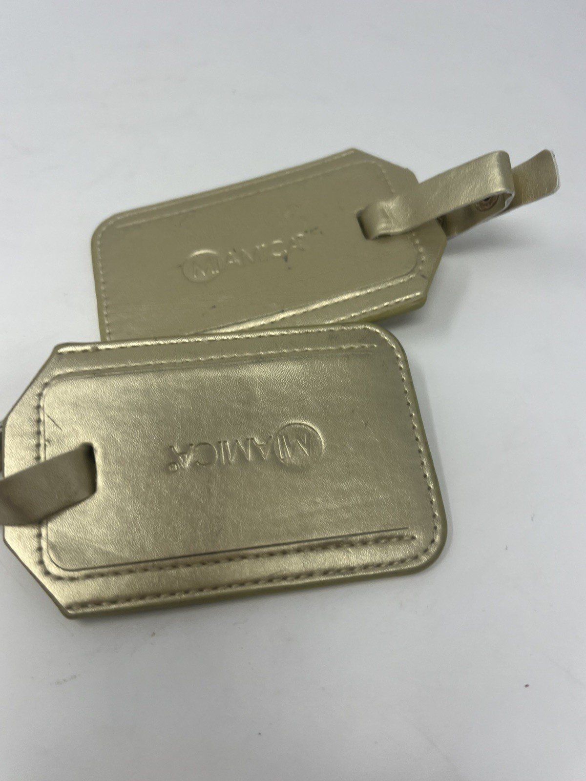 Miamica My Tag My Bag Luggage Tag 2 Piece Set Faux Leather Metallic Gold