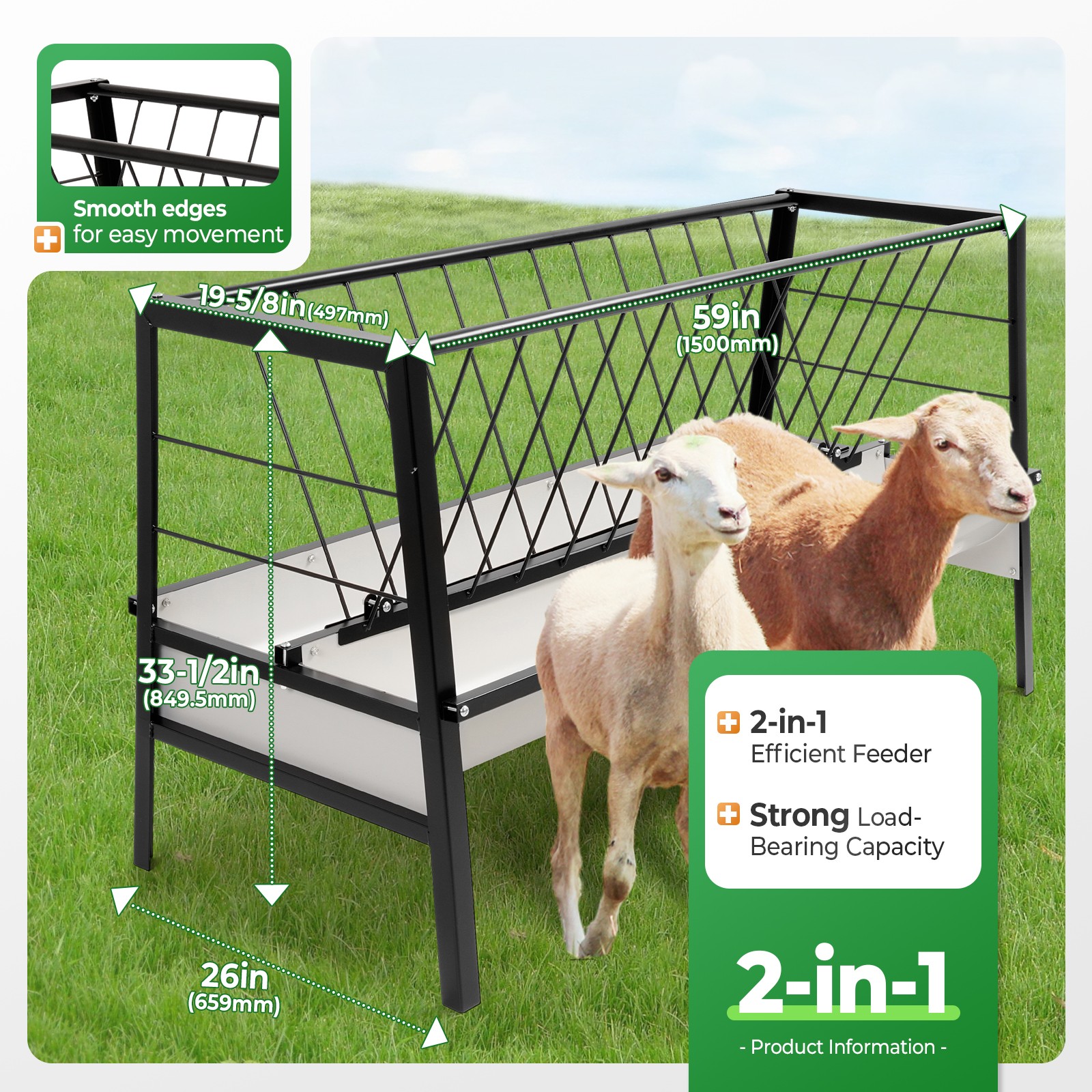 Heavy Duty Deeper Pasture Hay Feeder For Goats Sheep Miniature Horses 59" * 26"