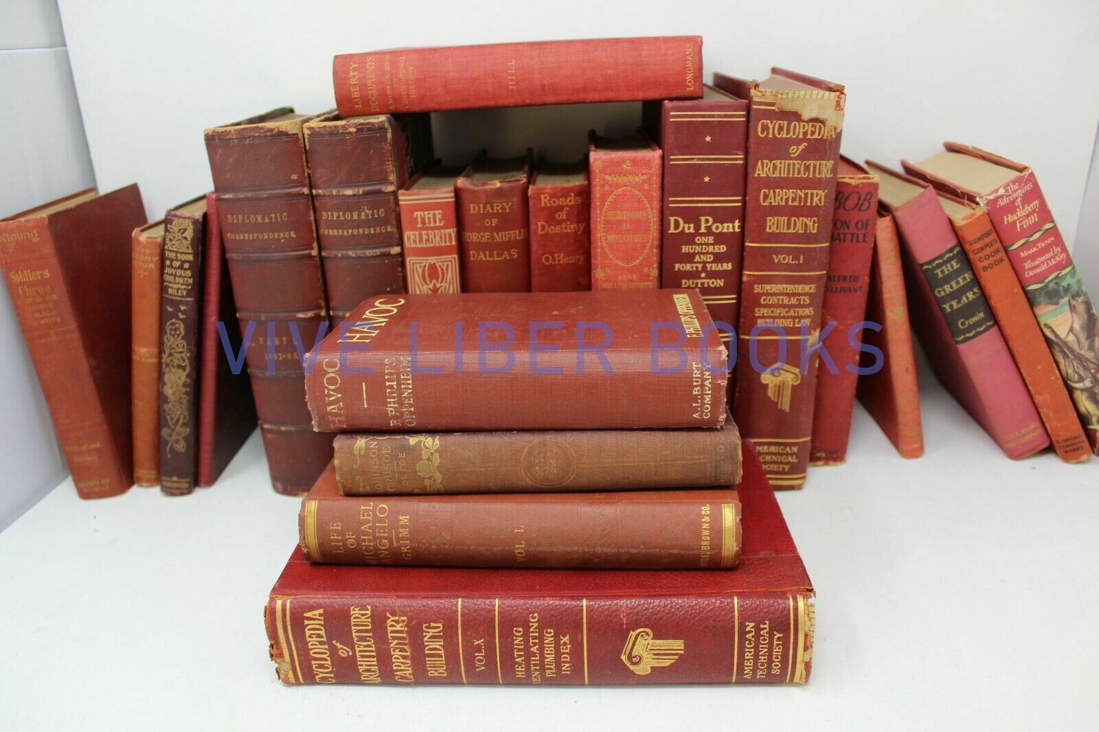 Lot 5 RED / Shades of RED Old Vintage Antique Rare Hardcover Random Books