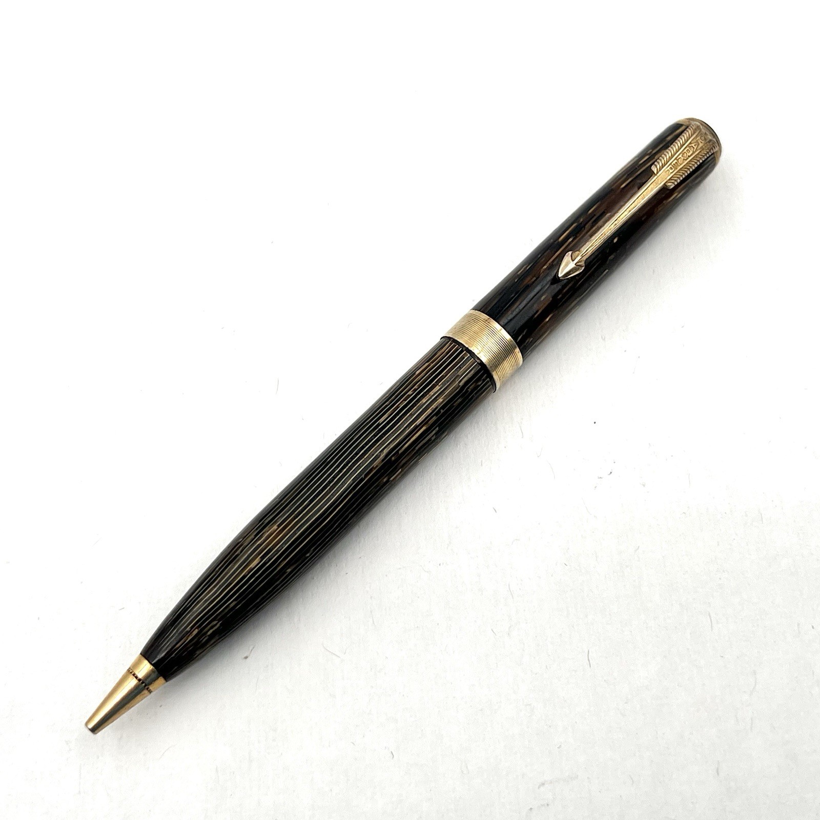 VTG Parker USA Brown Wood Grain Gold Trim 4-11/16" Twist Pencil