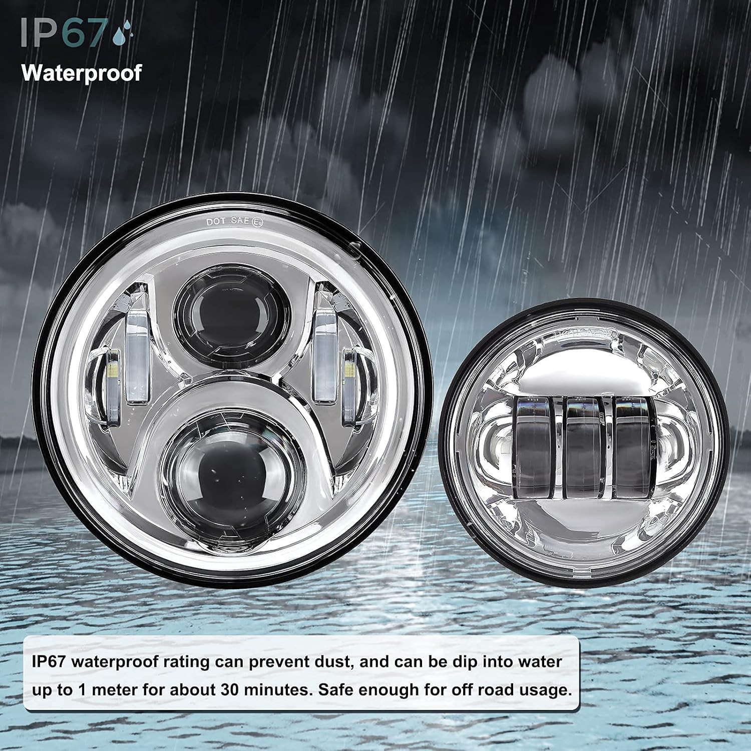 7 Inch 140W LED Headlight Hi/Lo & 2Pcs 4.5Inch 80W Fog Light for Harley Davidson