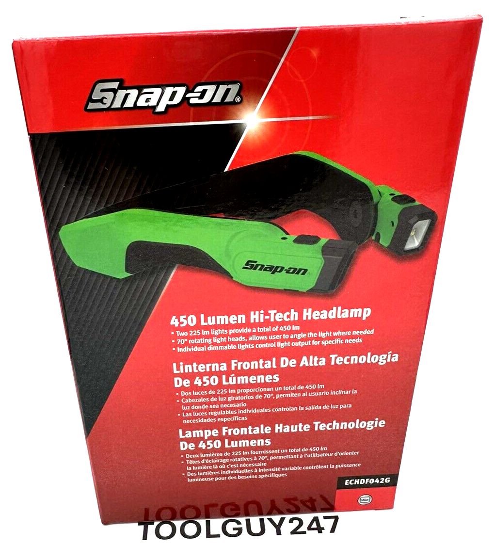 SNAP ON ECHDF042 G HIGH-TECH HEADLAMP LIGHT GREEN 450 LUMENS Rechargeable NEW