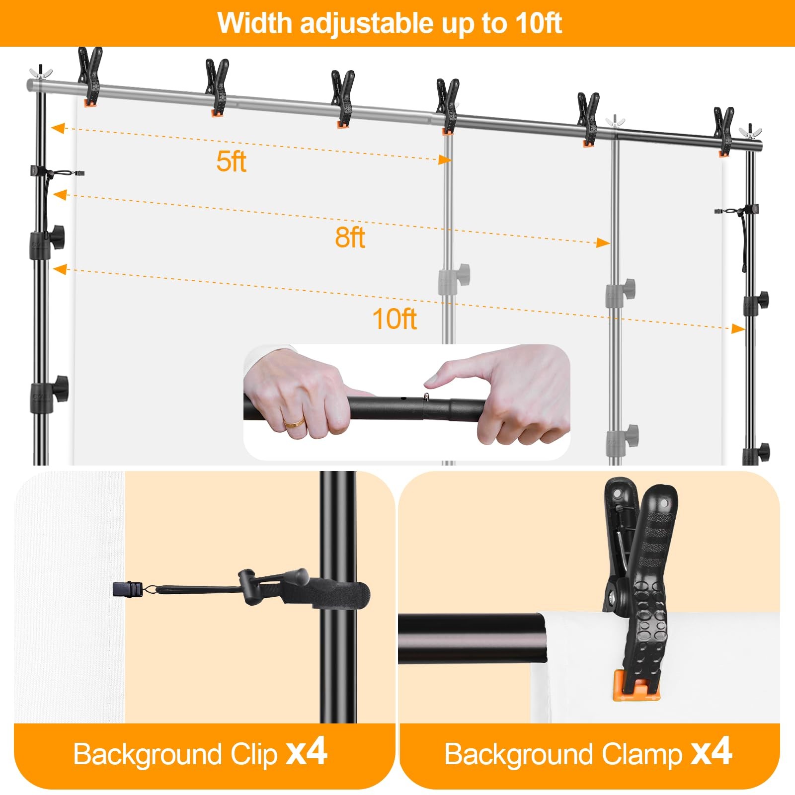 Photo Backdrop Stand Kit 8.5x10ft Adjustable Frame Banner Background Holder