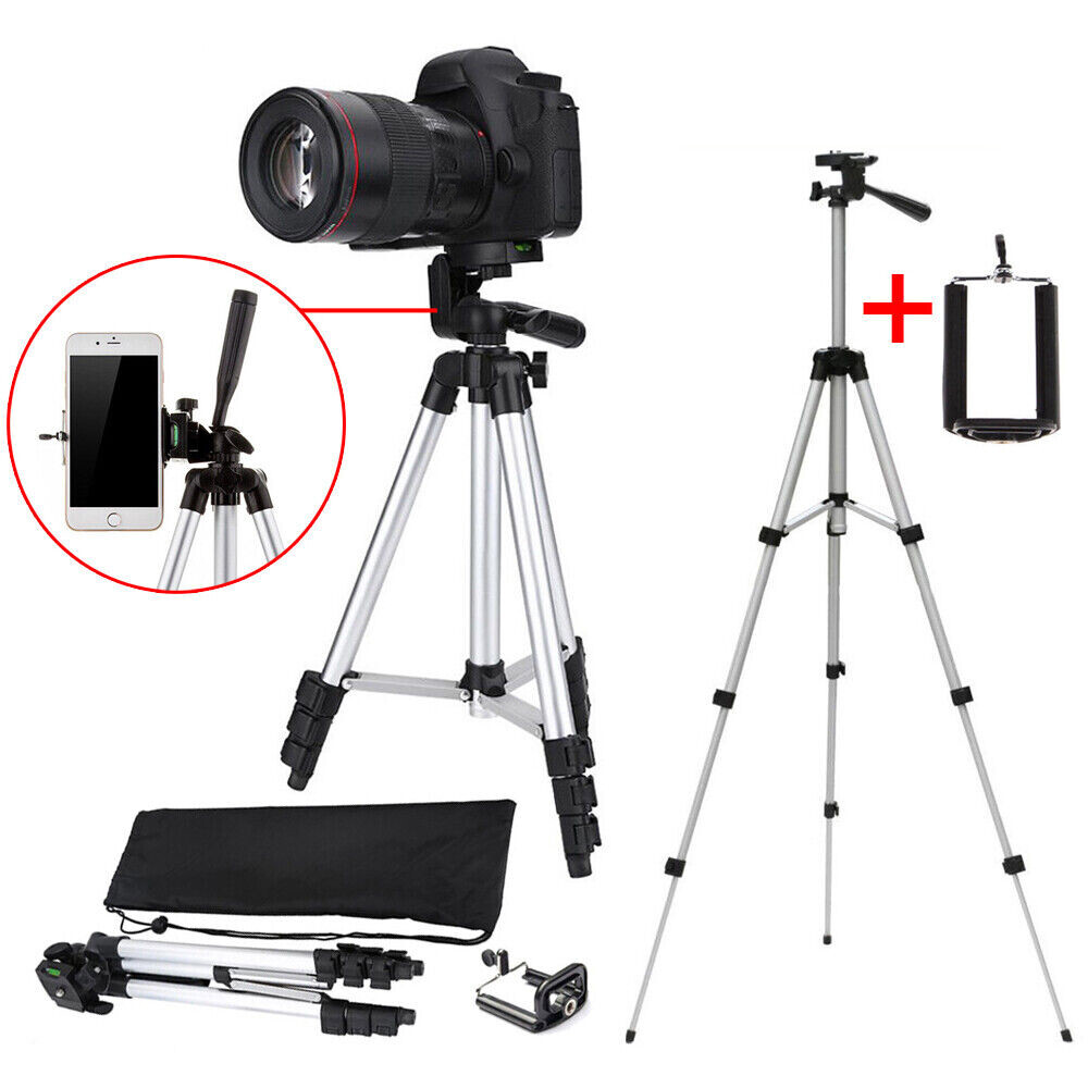 1P Professional Camera Tripod Stand + Phone Holder For Smartphone iPhone Samsung