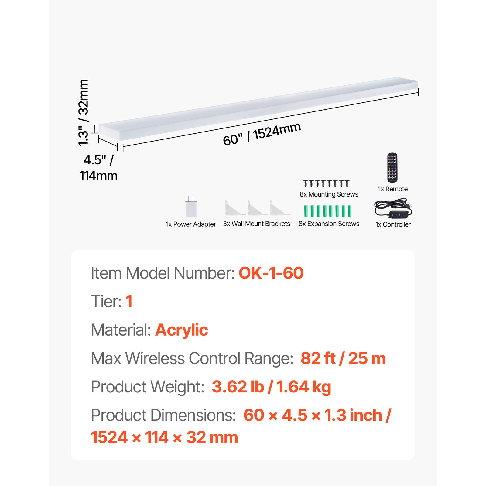 Uimoso LED Illuminated Liquor Bottle Shelf, 1-Tier, 60 Inches, Holds 15 Bottles