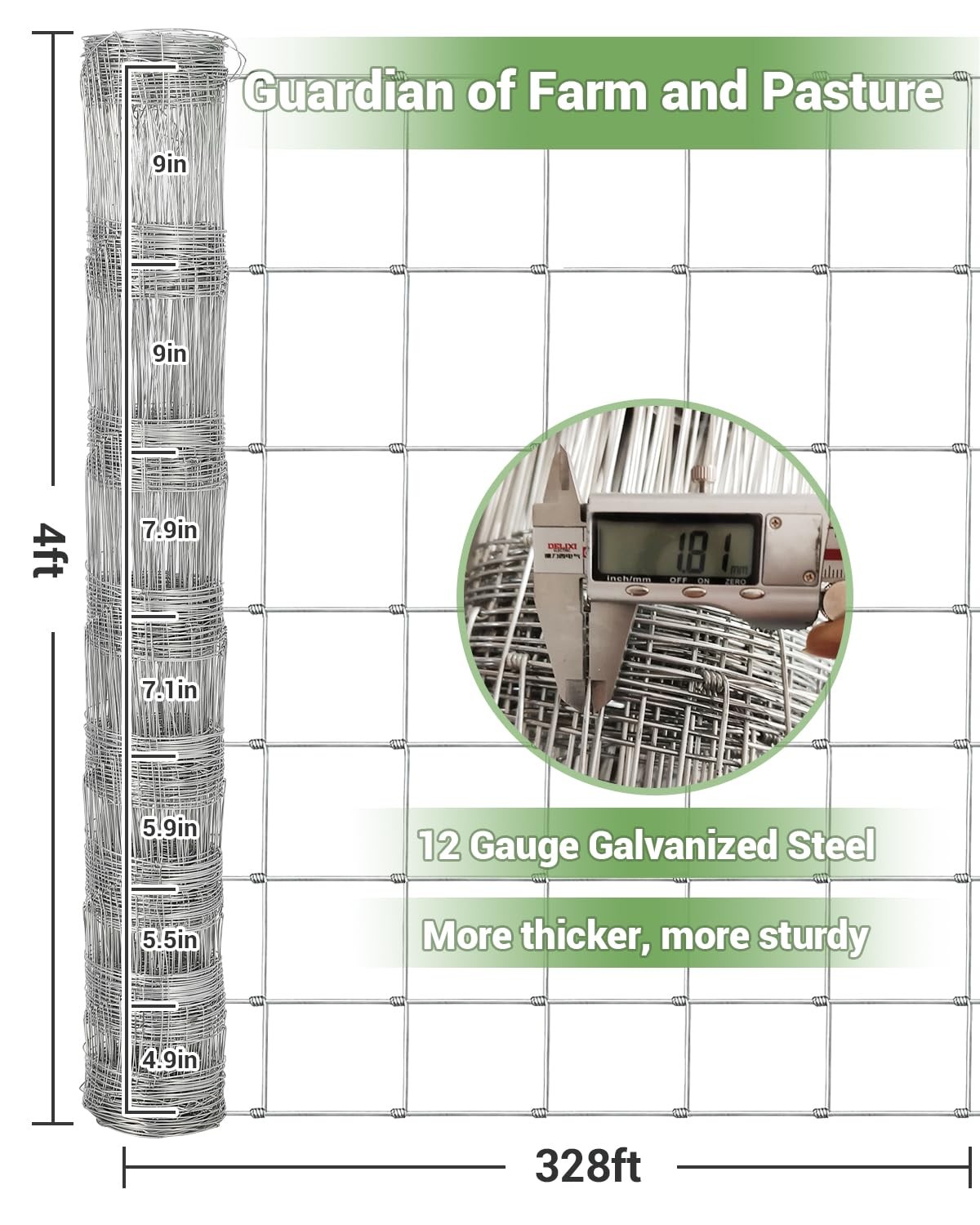 4/5/6ft x 164/328ft Farm Fence Heavy Duty Galvanized Cattle Animals Fence Farm