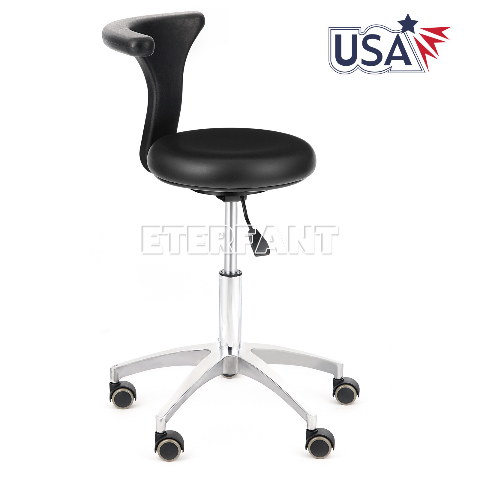 Dental Doctor Assistant Stool Mobile Chair Adjustable Height PU Leather Black
