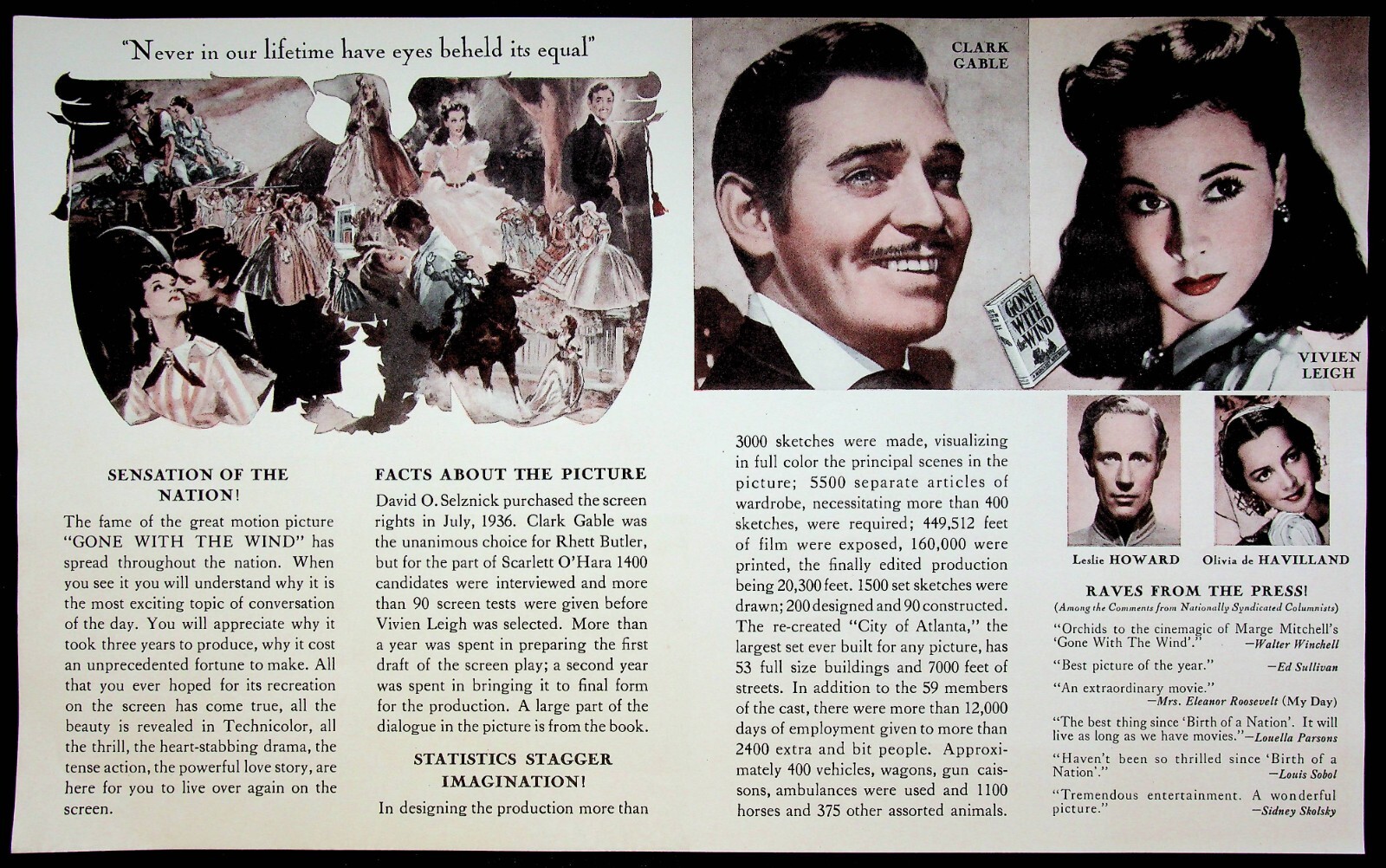 Gone With the Wind 1939 Original Movie Herald Clark Gable Vivien Leigh Unfolded