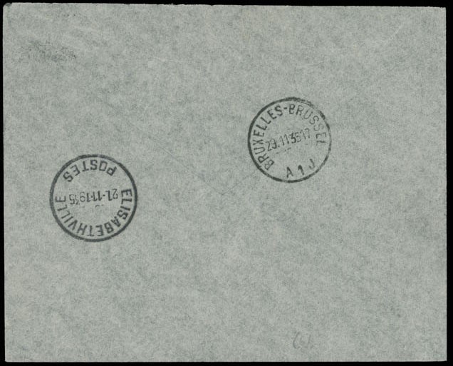 1935 BELGIUM PIONEER SABENA ROUND FLIGHT COVER BRUSSELS-ELIZABETHVILLE-BRUSSELLS