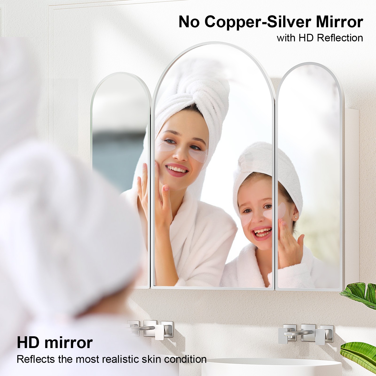 Triple Arch Medicine Cabinet 3 Doors Bathroom Mirror Cabinet with Trifold Mirror