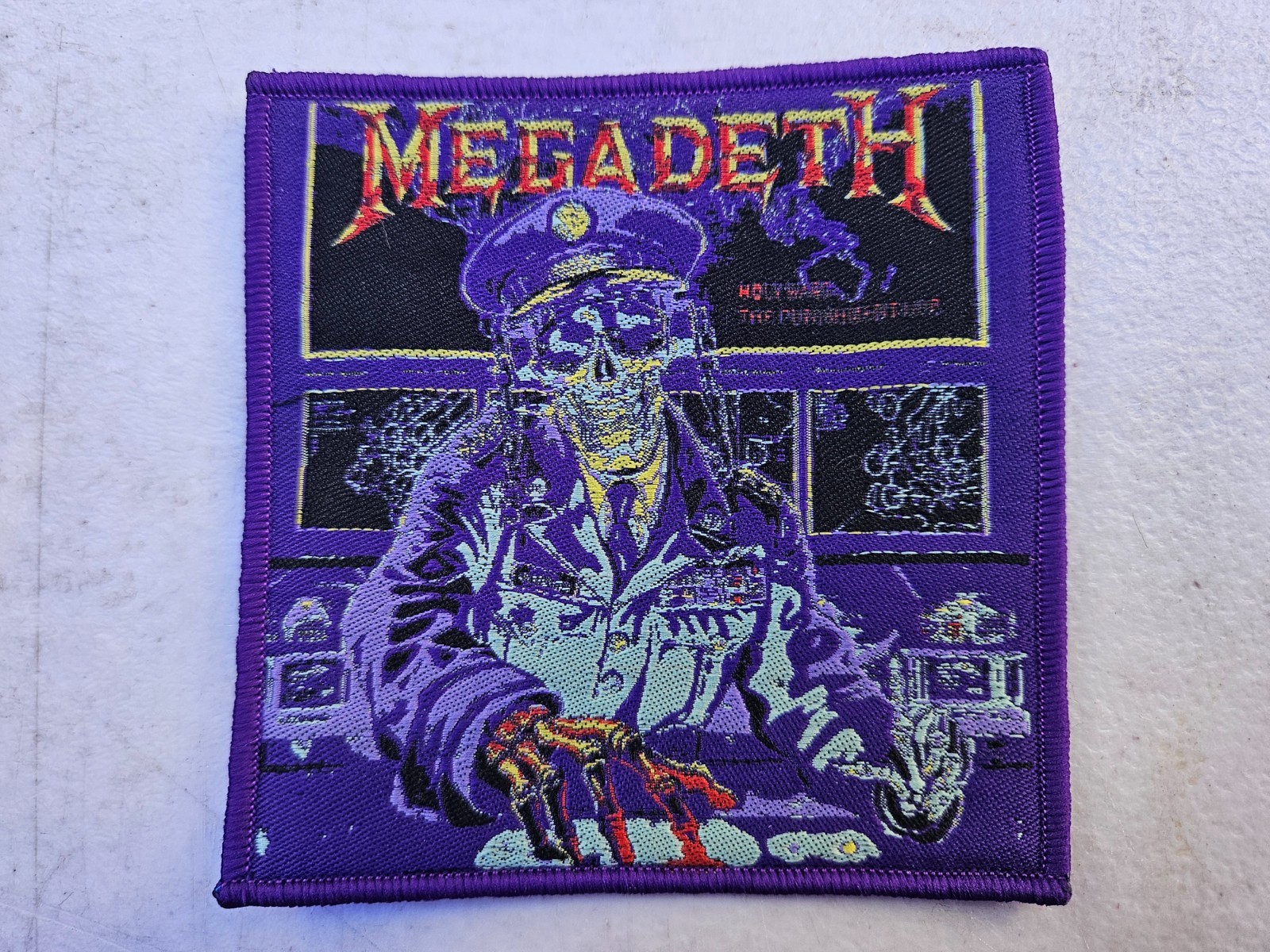 MEGADETH, SEW ON PURPLE BORDER WOVEN PATCH