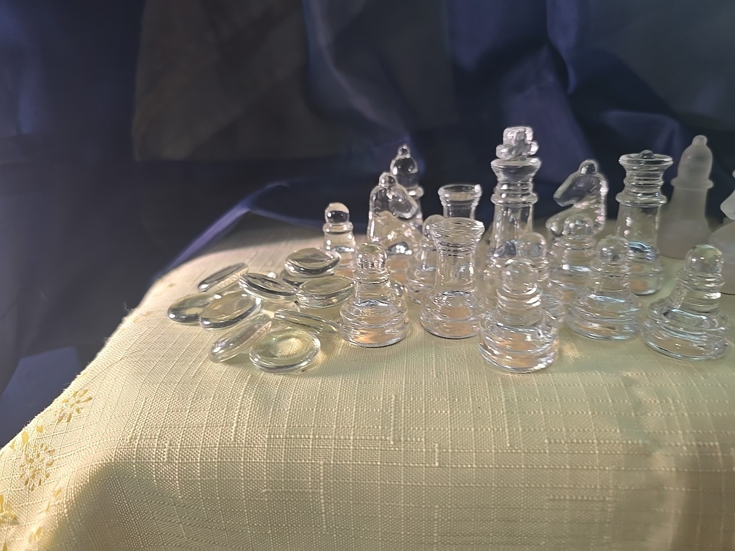 Glass Chess Pieces Frosted & Clear No Board Complete Set