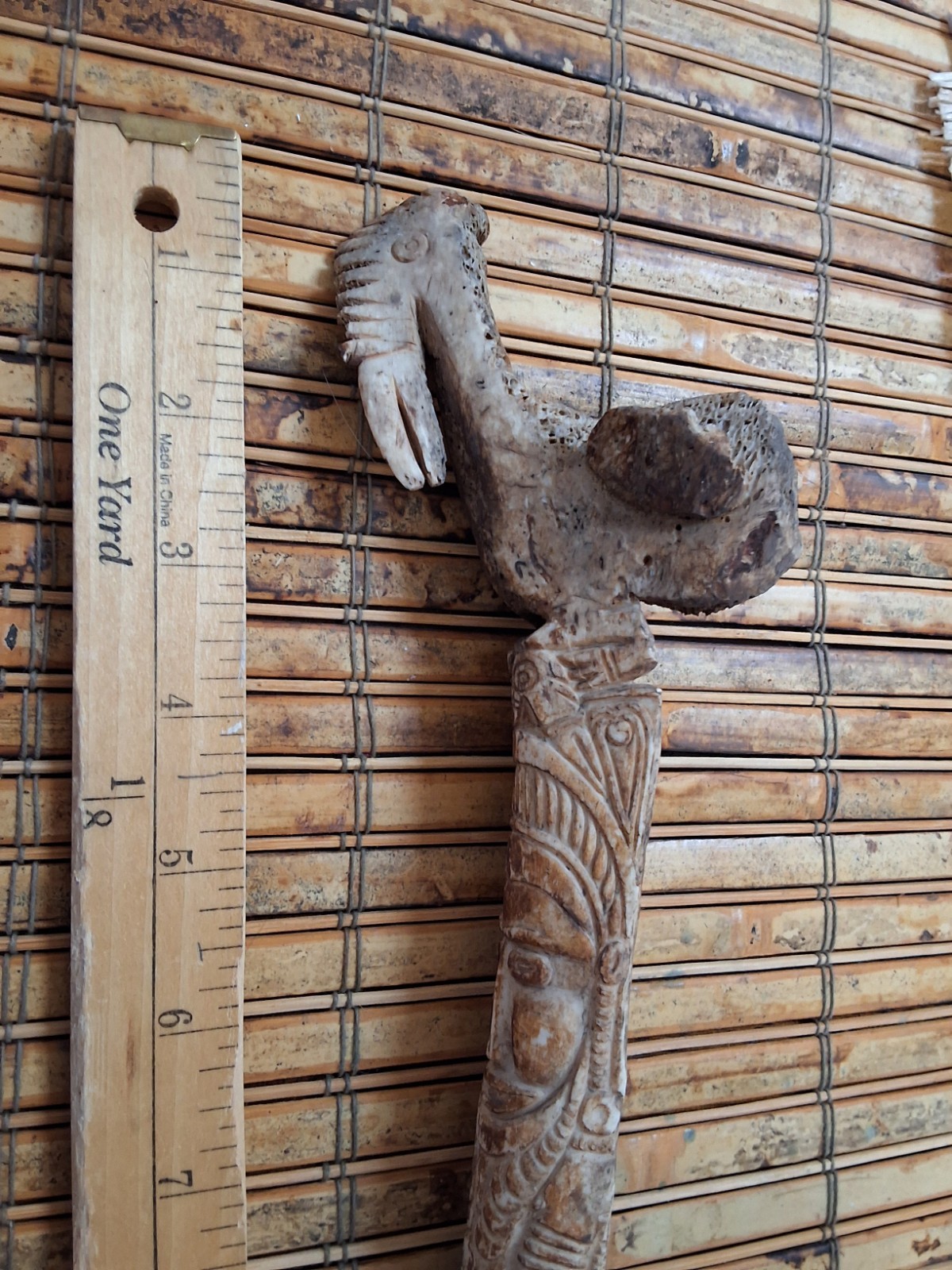 Papua New Guinea Rat Tooth Carved Dagger Bird Motif 17"