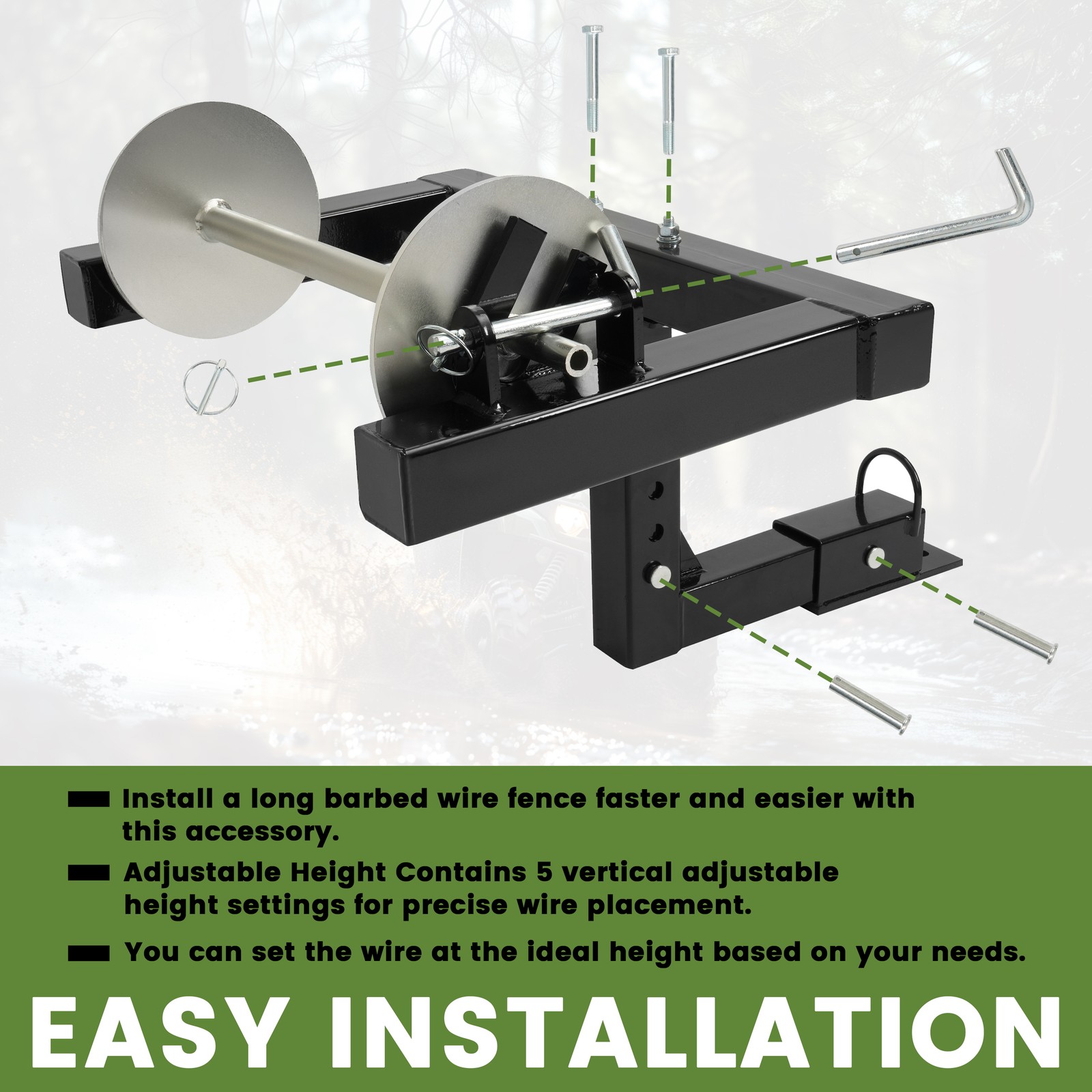 Barbed Wire Unroller Bolt-On ATV Adaptor with 2" Receiver Hitch For Fencing