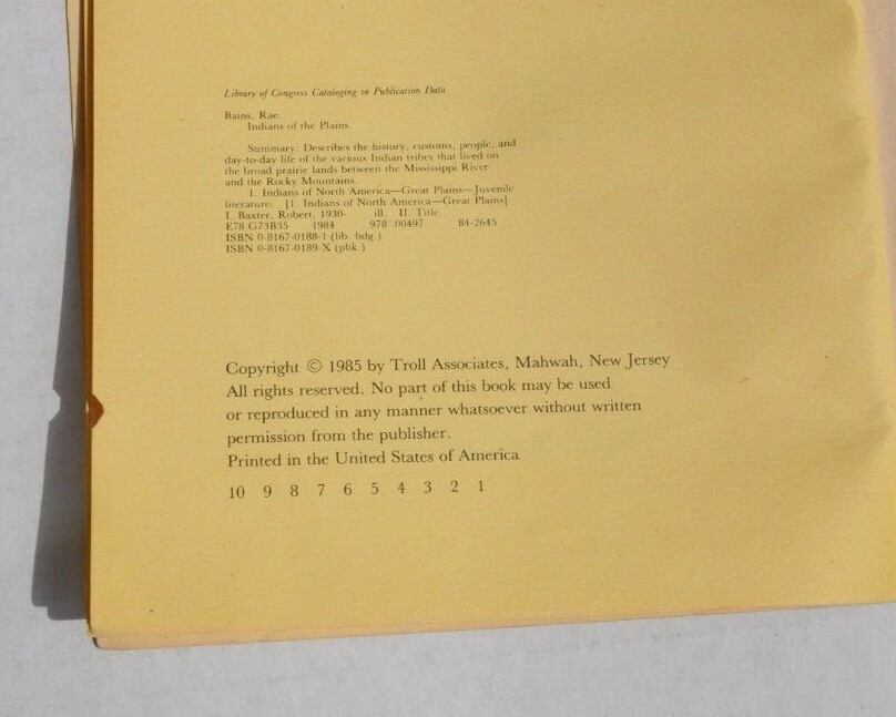 Indian of the Plains Rae Bains 1985 Children's Book Illustrated Vintage