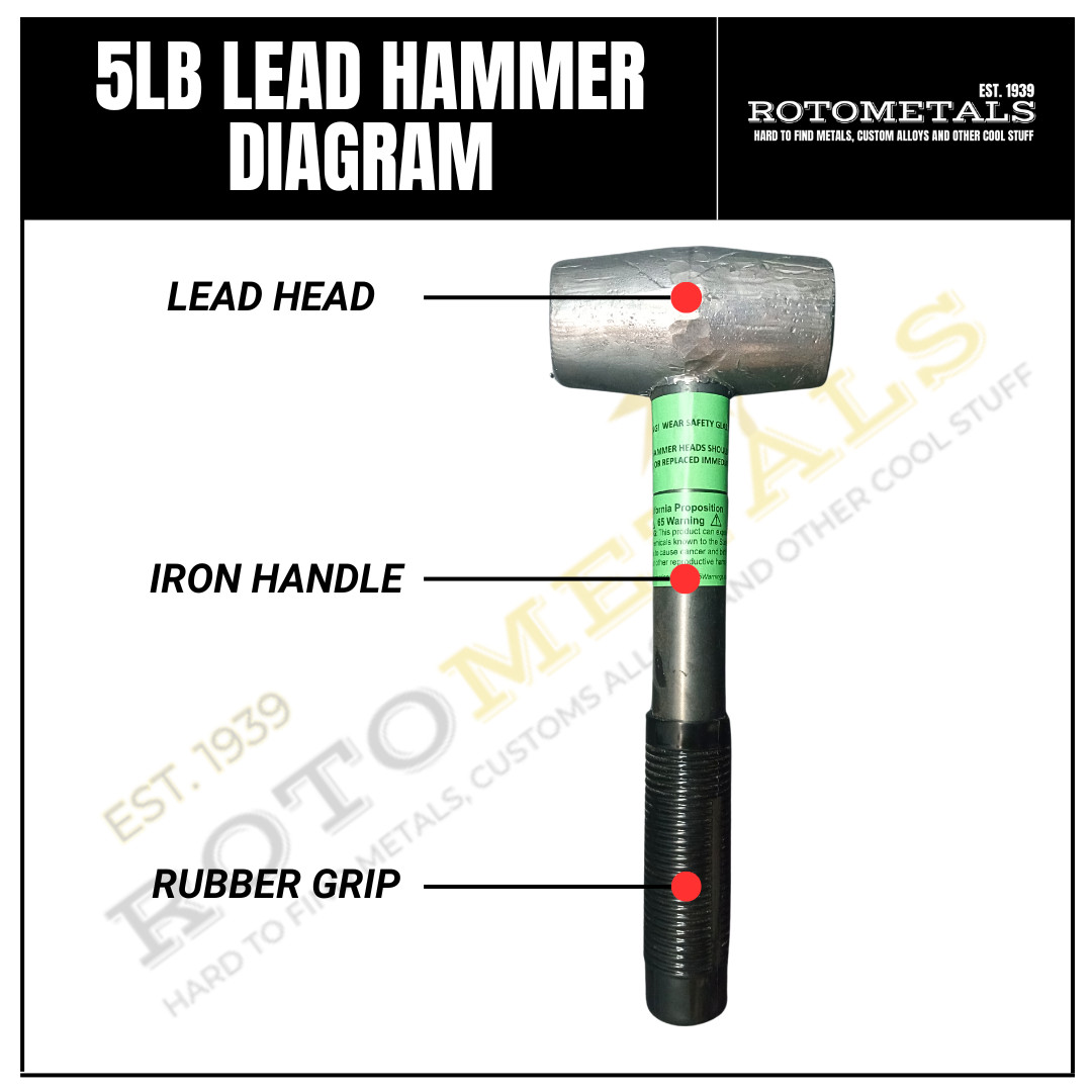 RotoMetals 5lb Lead Hammer - MADE IN AMERICA - Dead Blow Hammer - Essential Tool