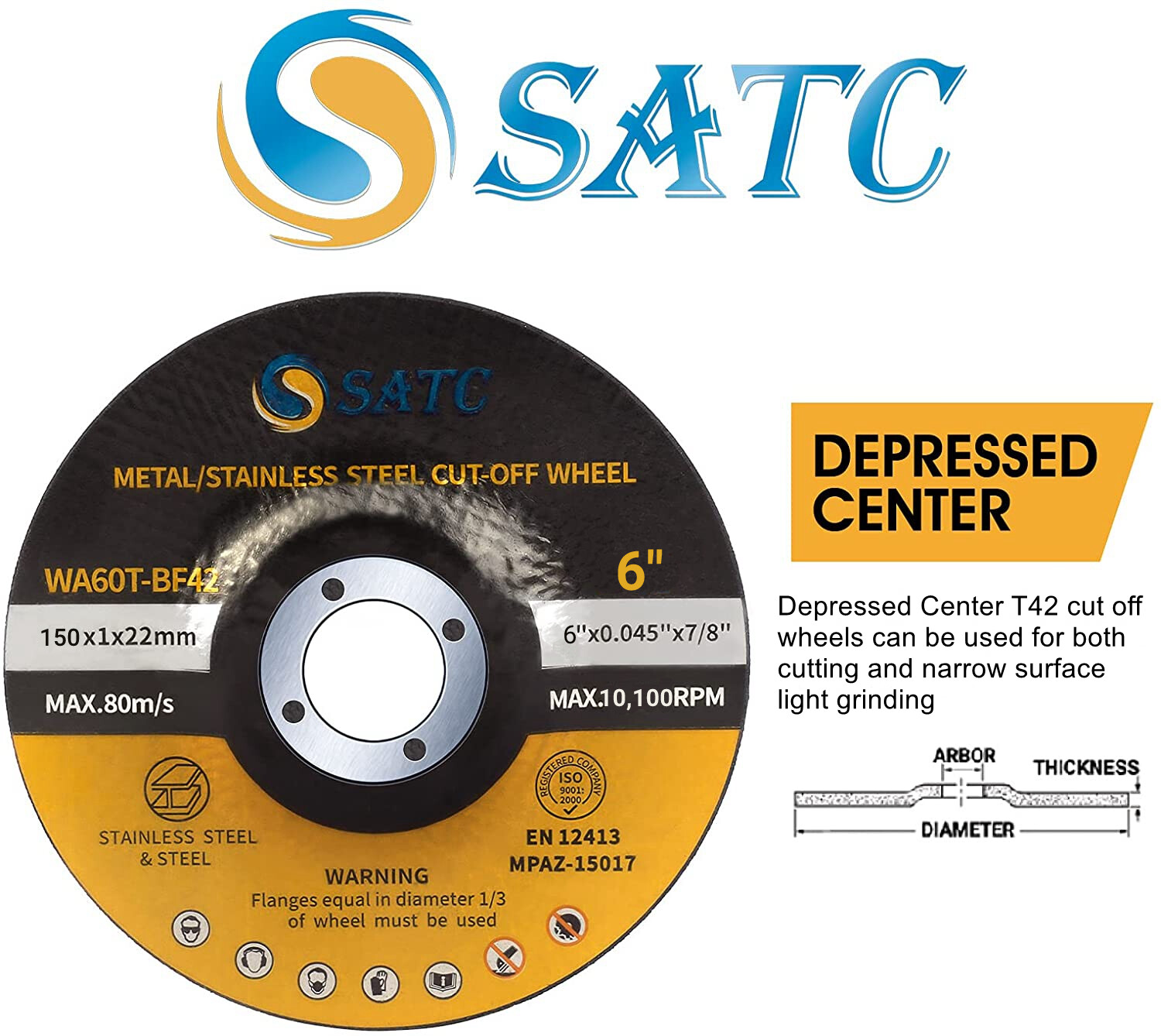 50 Pack 6" Depressed Center Cut Off Wheels Metal & Stainless Steel Cutting Discs