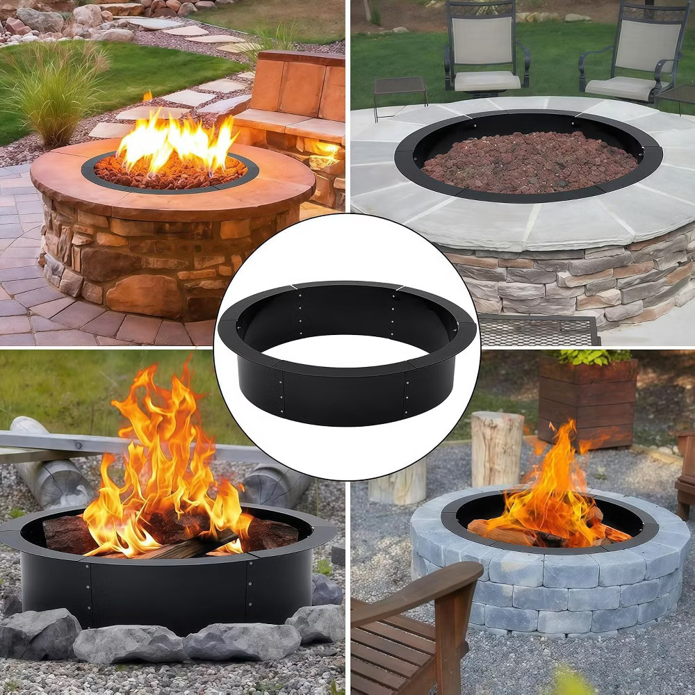 Acekool 60-Inch Outdoor Fire Pit Ring, Smokeless Design, Black Steel,