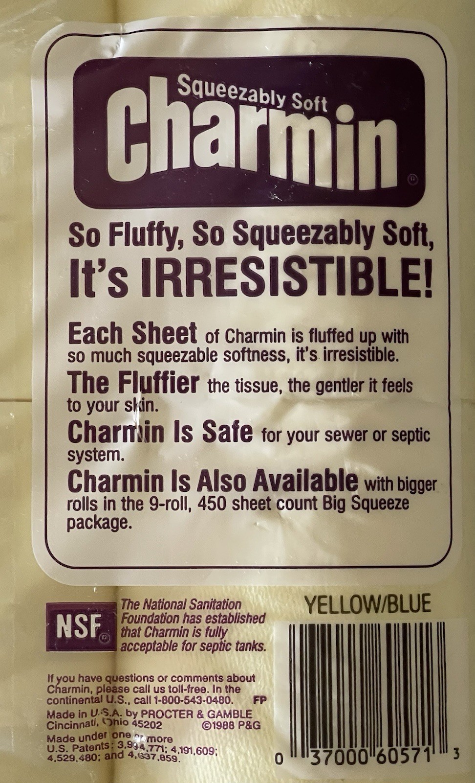 Vintage '80s Charmin Light Yellow Toilet Paper Sealed 4-Pack NOS Prop