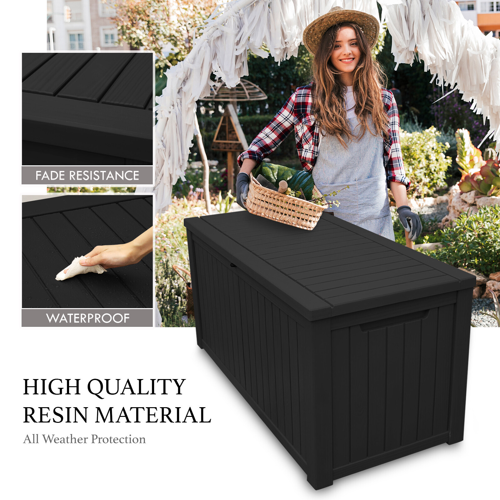 180 Gallon Deck Box Storage Outdoor Garden Patio Chest Organizer Furniture Black