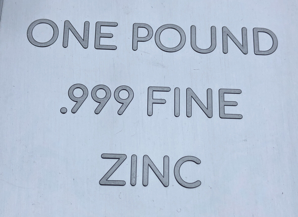 1 (One) Pound .999 Zinc Bullion Bar By Unique Metals
