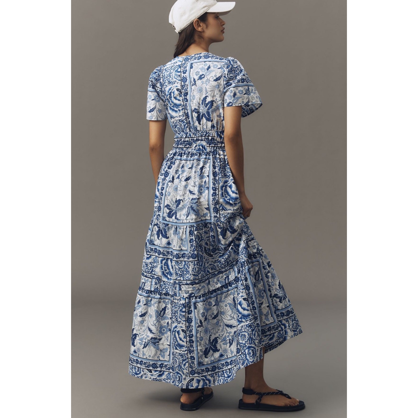 nwt by ANTHRPOLOGIE sz 1X Somerset Maxi Dress Blue White Floral Motif