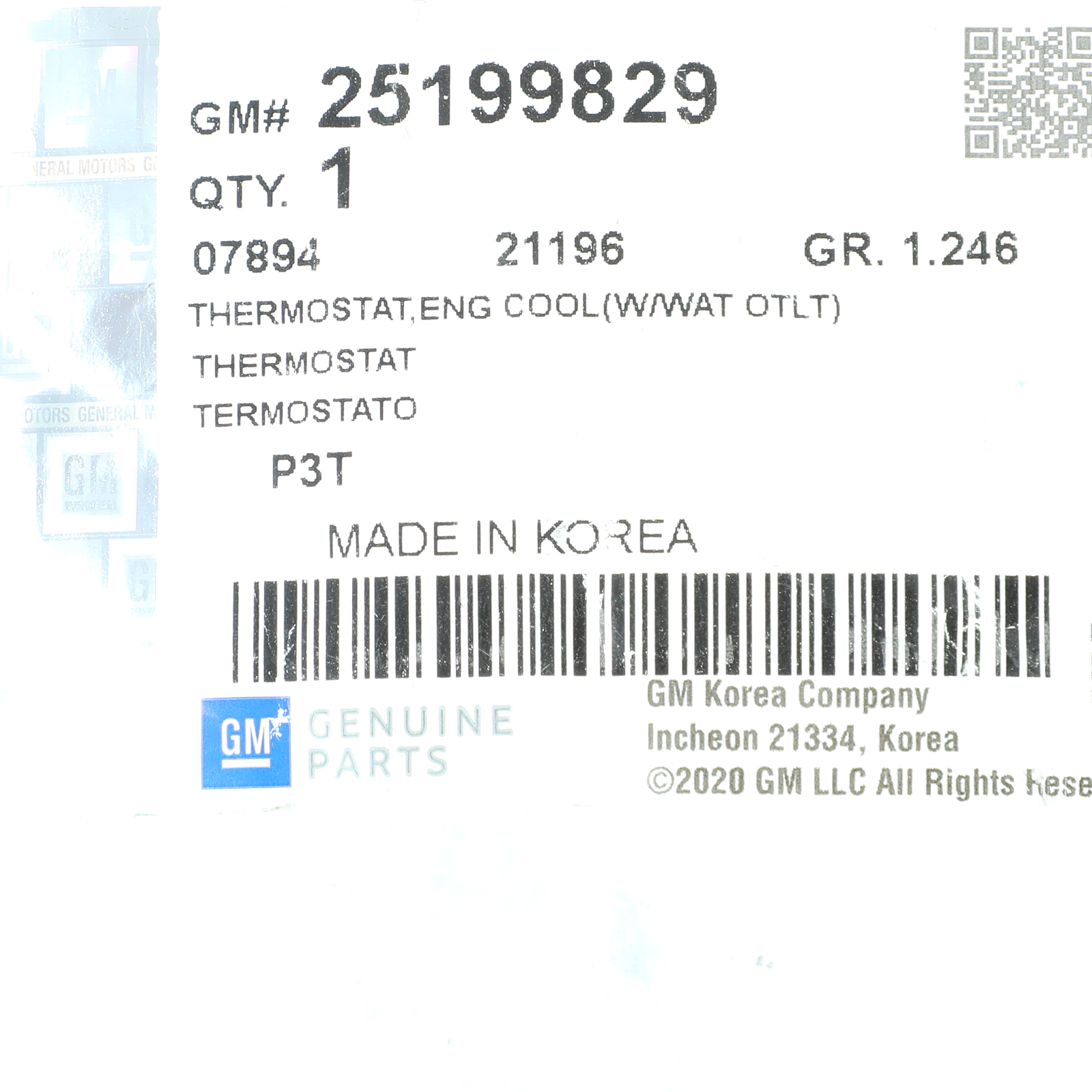 Genuine GM 2011-2019 Chevrolet Sonic Cruze Engine Coolant Thermostat 25199829