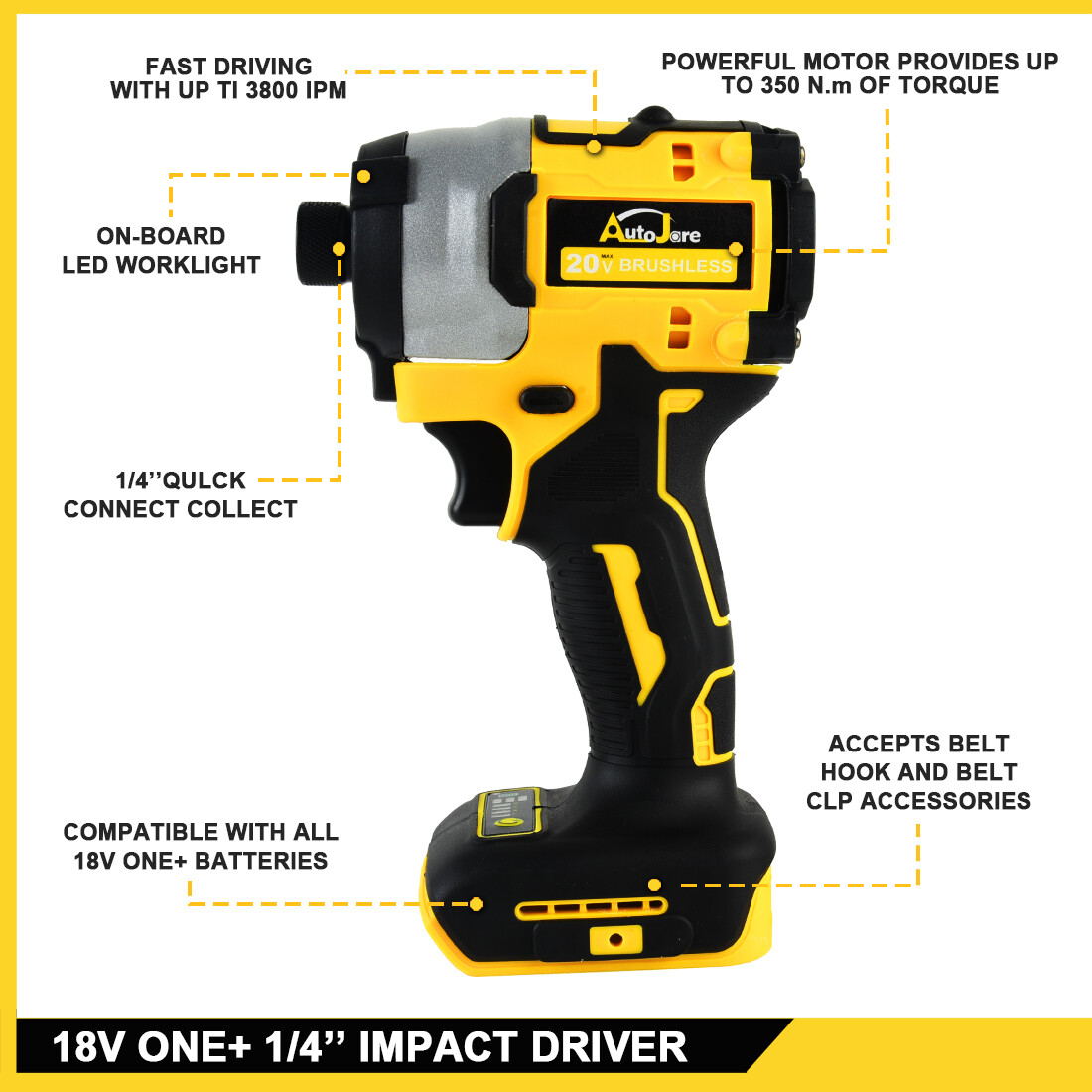 Brushless Cordless Impact Driver,for Dewalt 20V Max Battery,1/4" Compact,4 Speed
