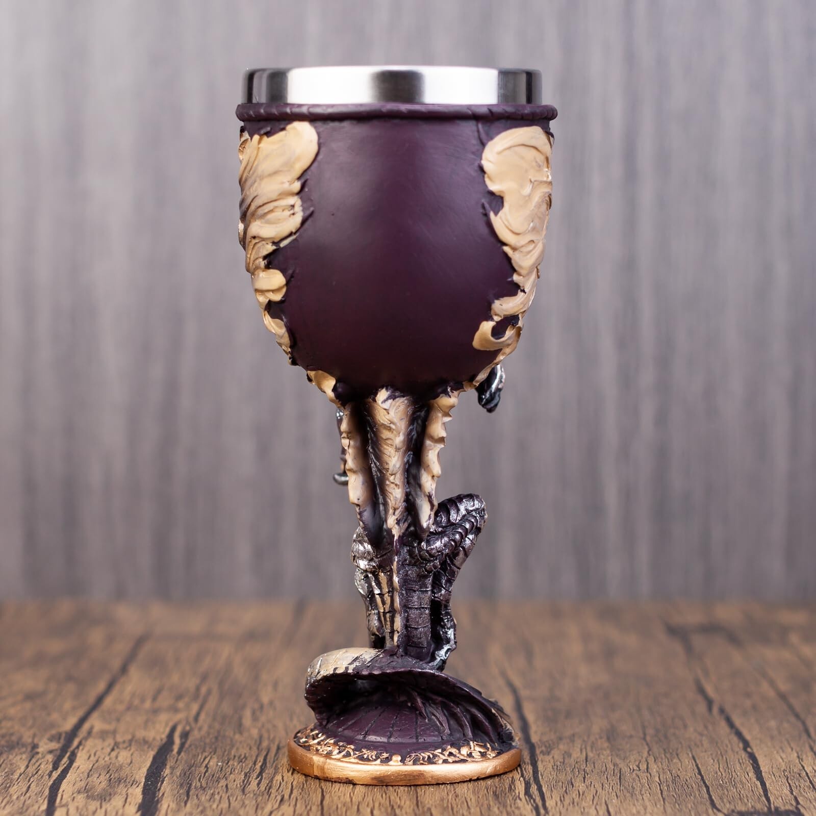 Medieval Flame Dragon Holding Sword Goblet Resin Wine Cup with Stainless Stee...