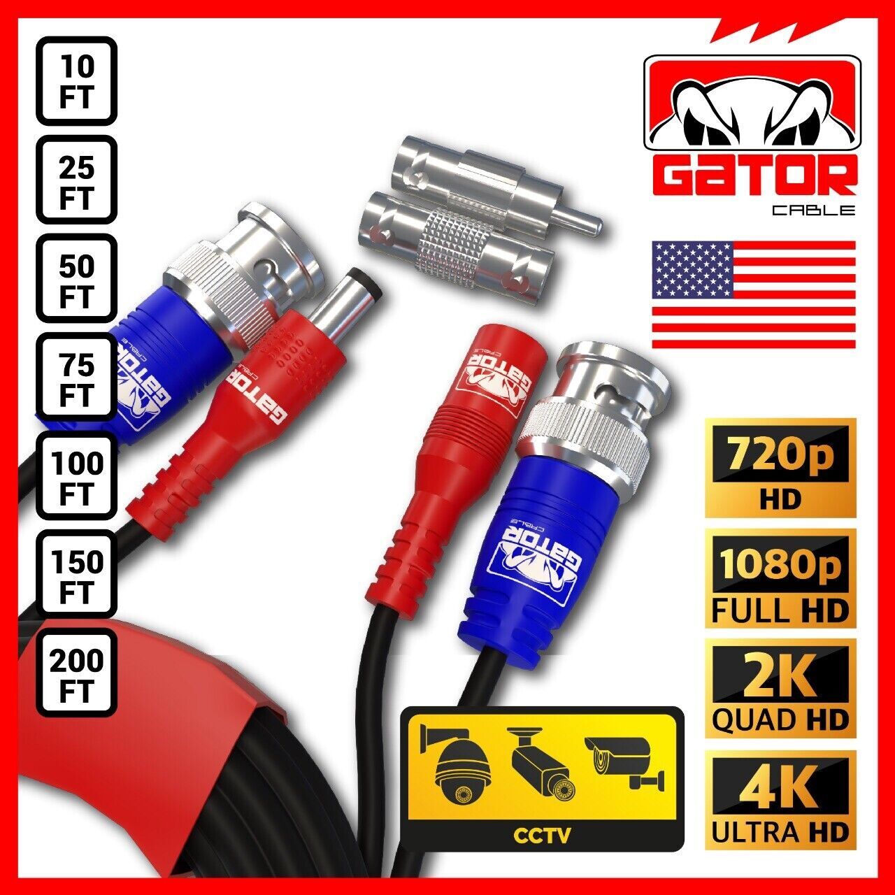 CCTV Cable Camera Security Surveillance BNC Extension Wire DC Power Video DVR HD