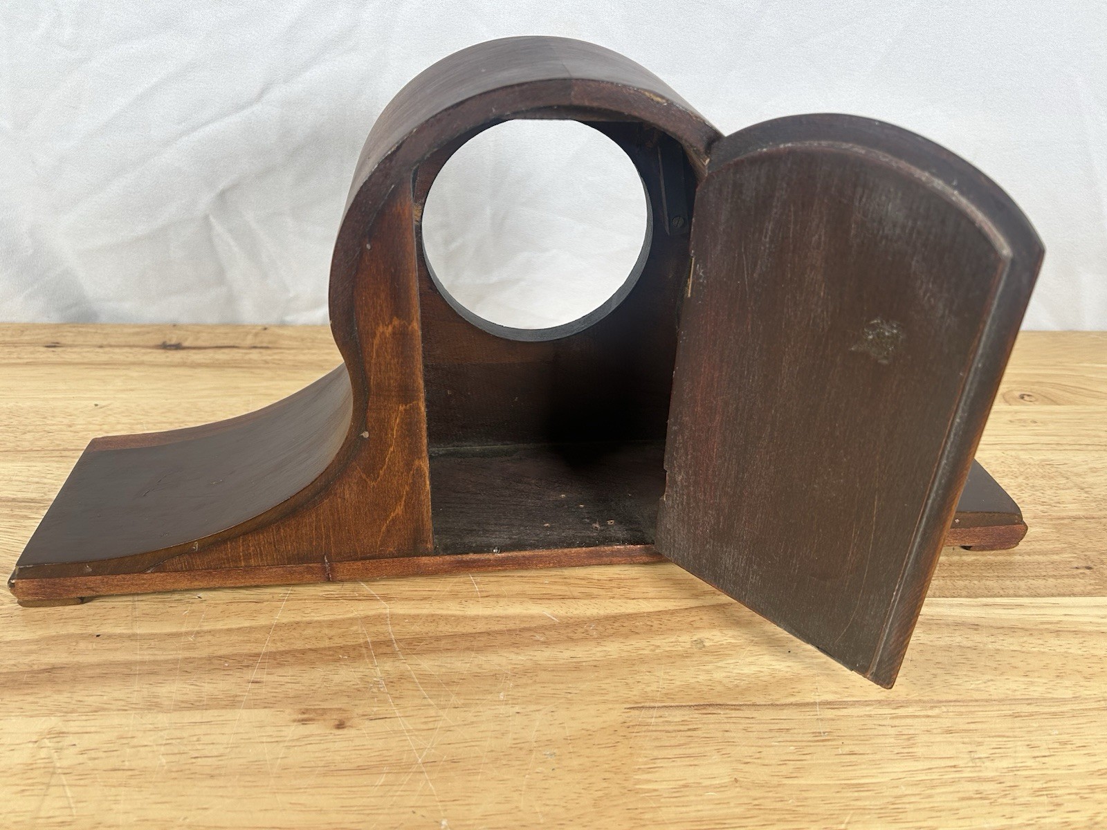 Walnut Humpback Mantle Clock Case Empty 4.5” Hole Solid VTG Antique Parts