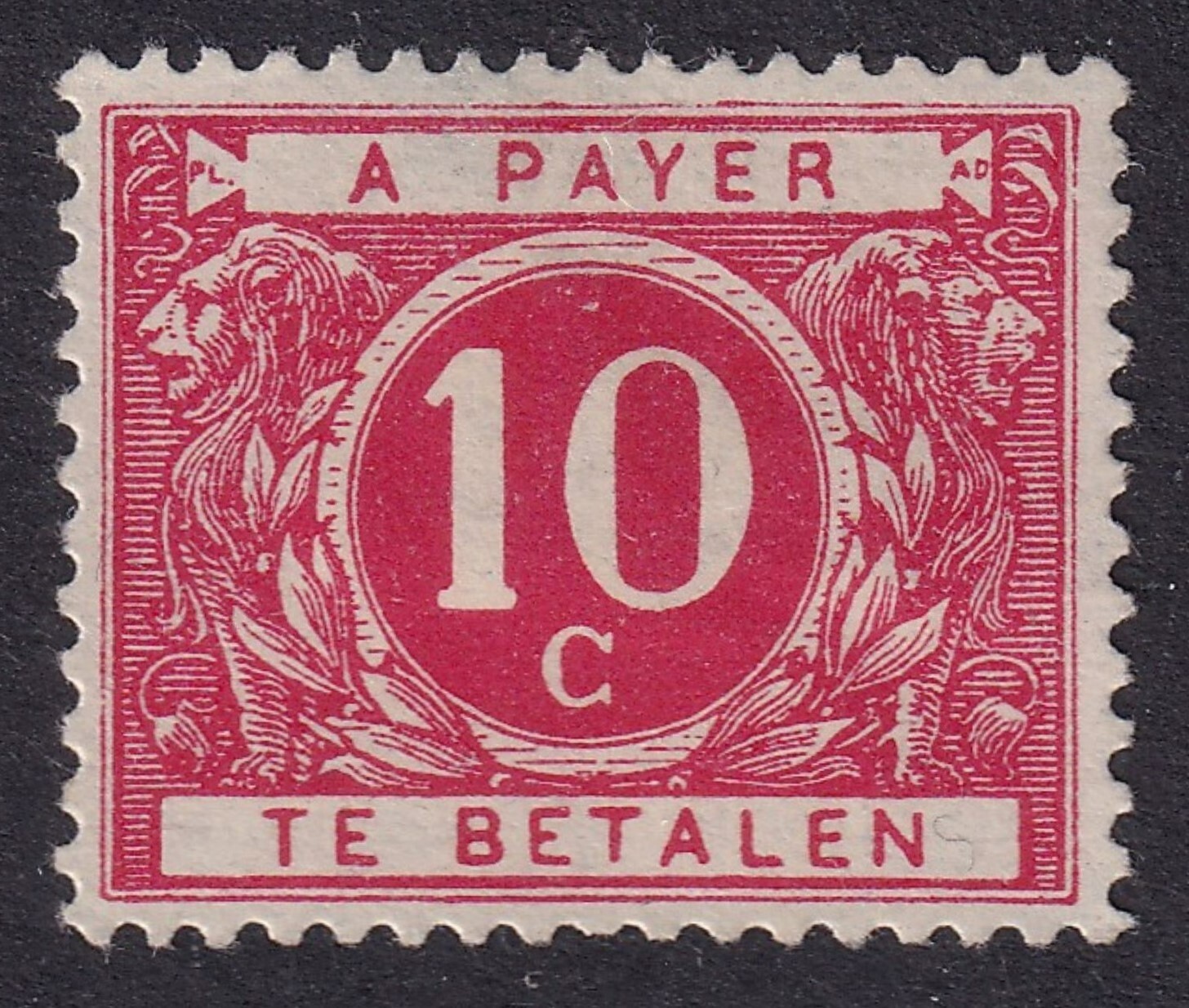 BELGIUM 1916 Postage Due 10c Carmine-Rose SG D197 MH/* (CV £110)