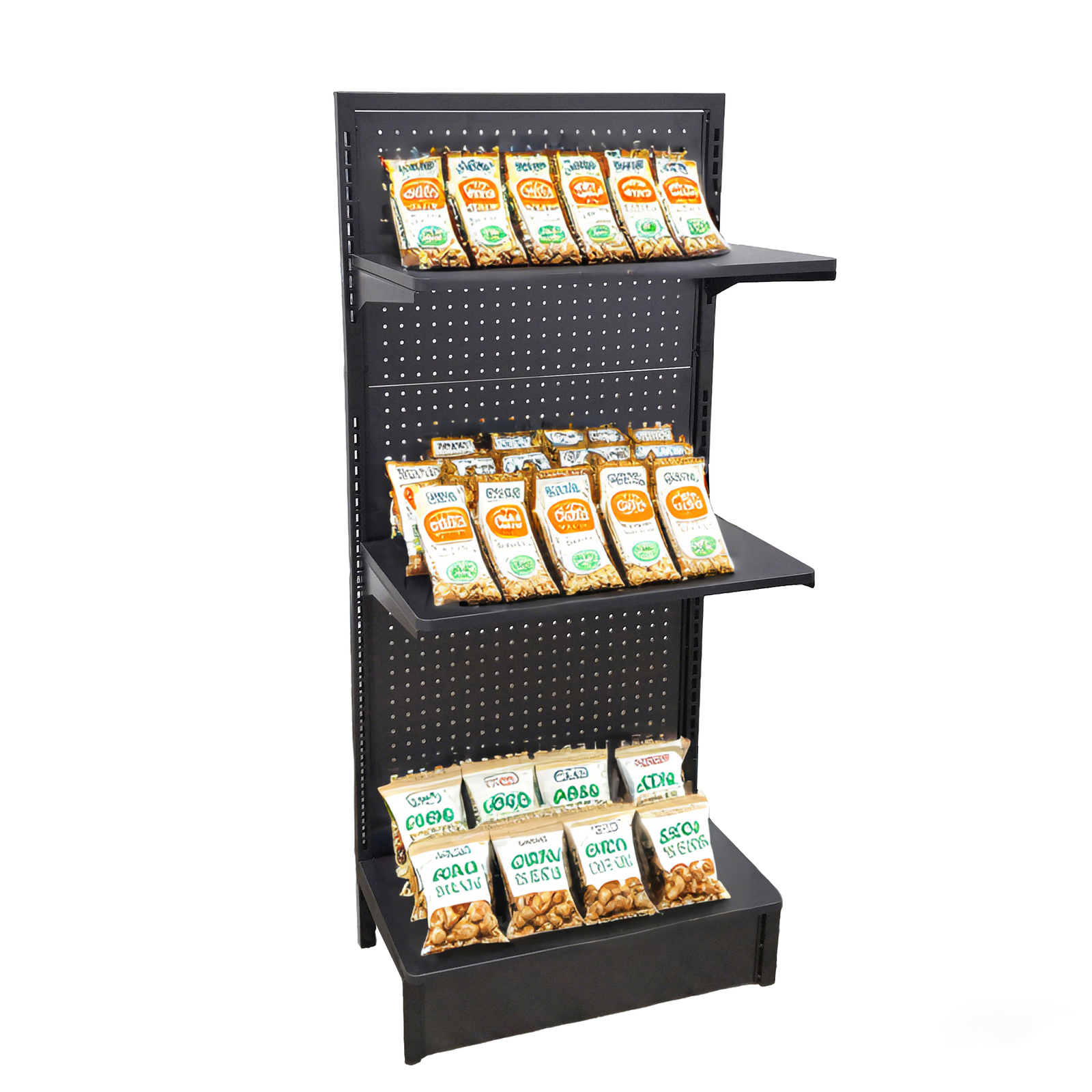24.0" Wide Gondola Rack Stand with Two Shelves Black Pegboard Display