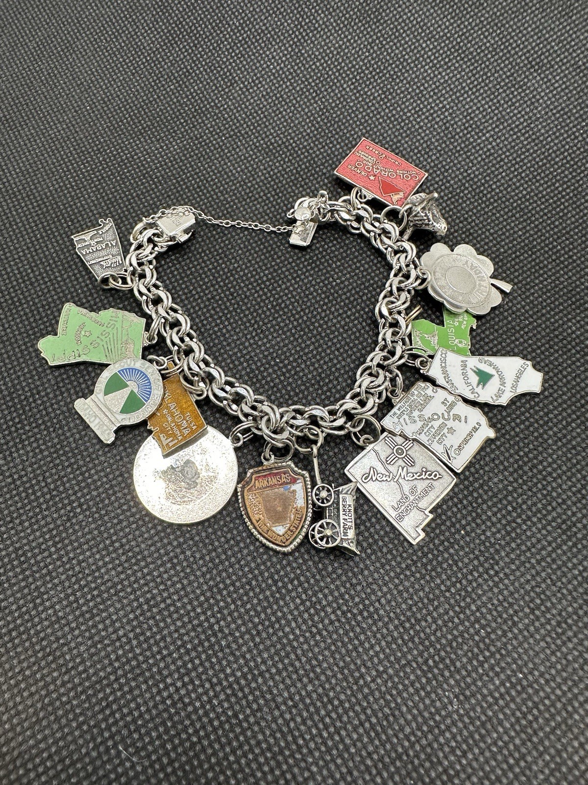 Vintage Sterling Silver Charm Bracelet Longhorns Wagon States 1960’s