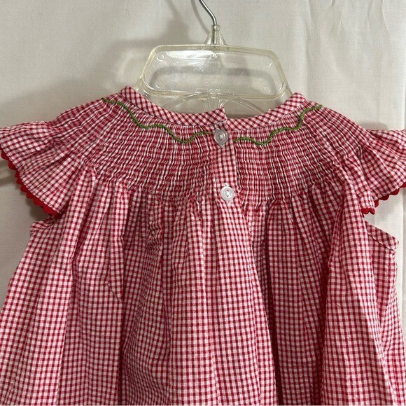 Classic Whimsy Girls Strawberry & Vine Smocked Gingham Red Checked Dress