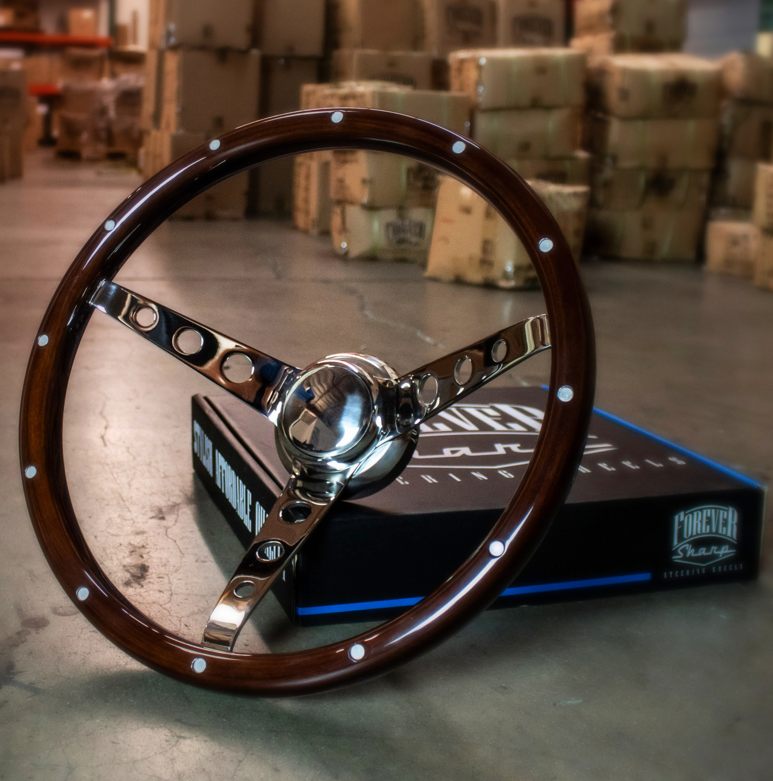 15" Vintage Real Wood Deep Dish Steering Wheel Aluminum Rivets + Horn