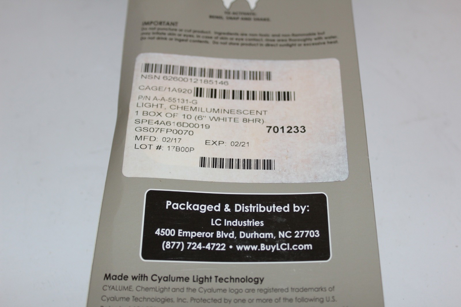 3 x LC Industries ChemLight 6 inch White Box of 10 Military Grade Glow Sticks