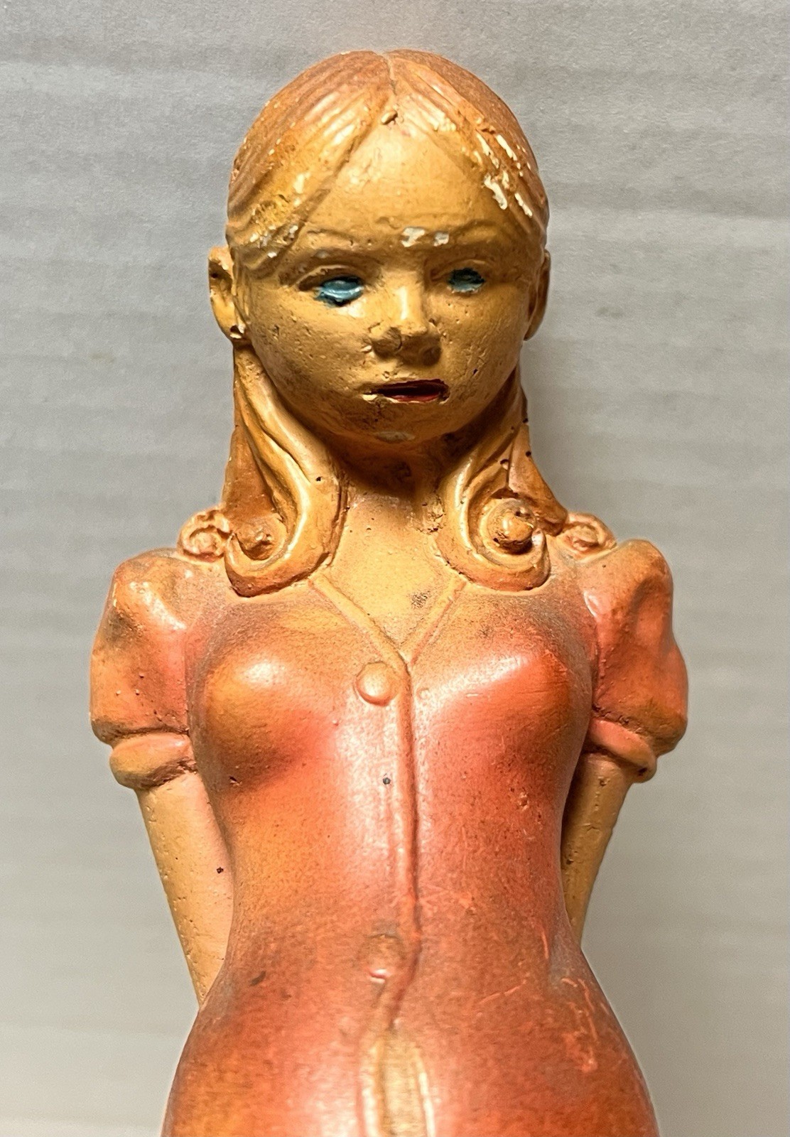 WWII Kilroy Was Here Chalk Ware Plaster Pregnant Figurine, 9 1/2” Tall Rare Find