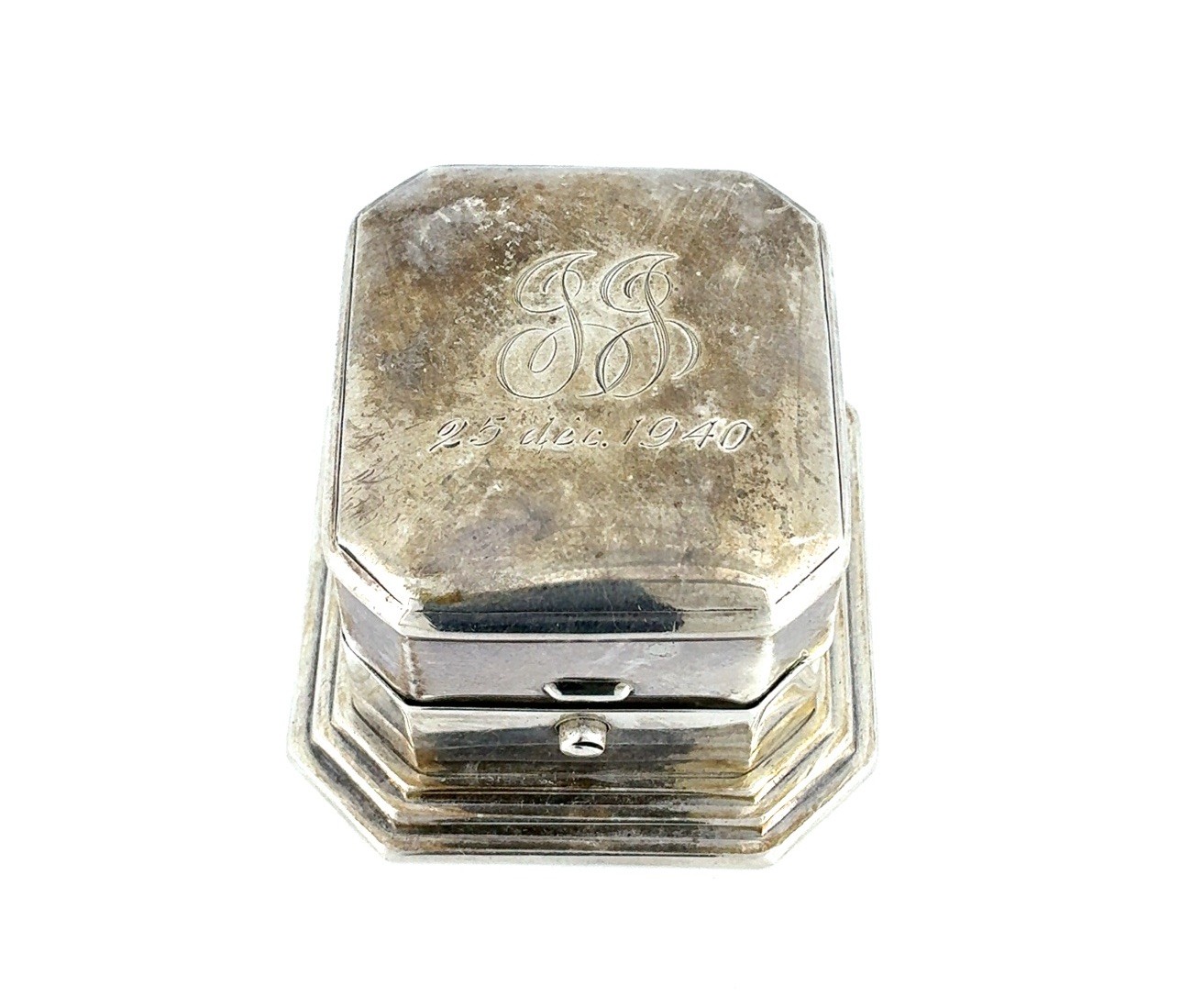 Vintage Birks Sterling Silver Presentation Ring Box With Black Velvet - Monogram