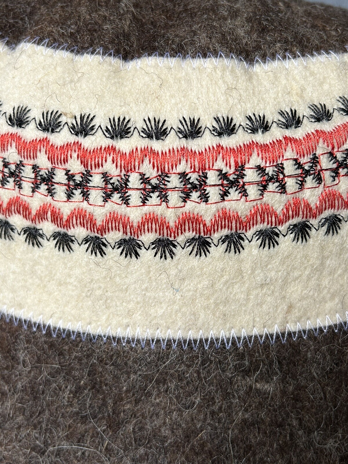 Wool Sauna Panama Hat with Red Embroidered Pattern - Natural Felt Bath Hat