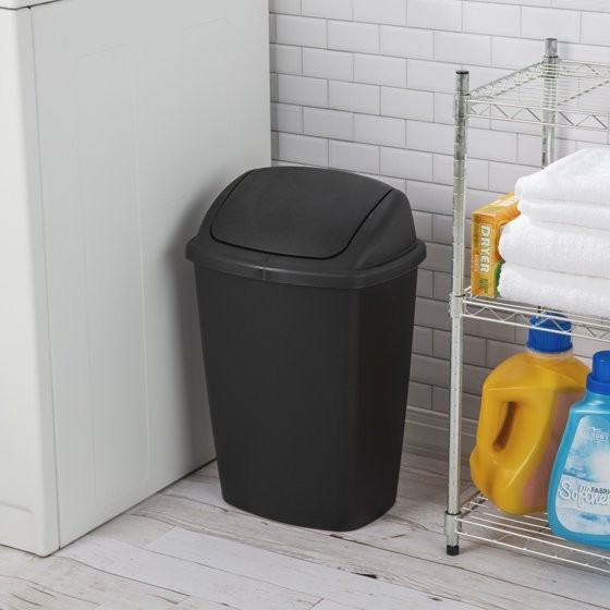 7.5 Gallon Kitchen Trash Can with Swing Top Lid Black Plastic Garbage Bin