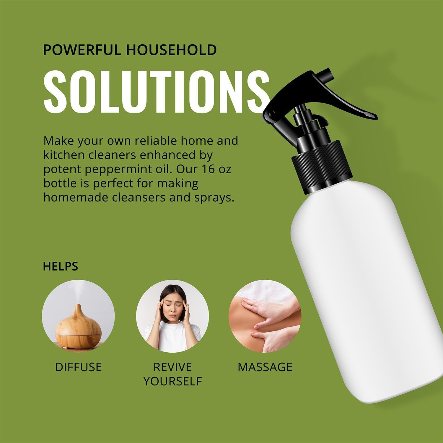 Peppermint Essential Oil, 16 oz Bottle for Diffusers, House Cleaning, Candles