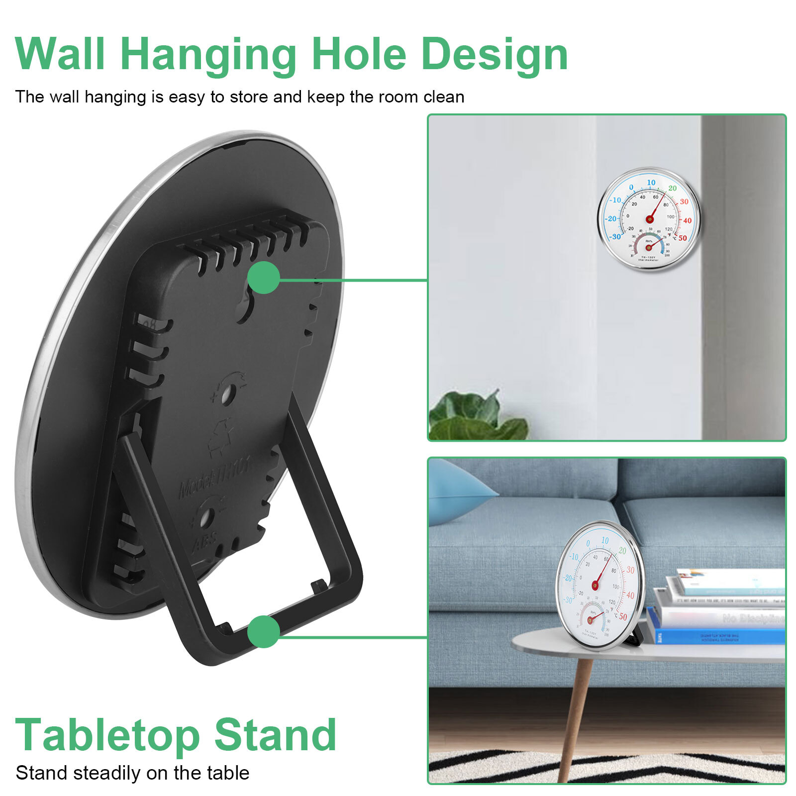Wall Thermometer Indoor Outdoor Mount Garden Greenhouse Home Humidity Meter 2Pcs