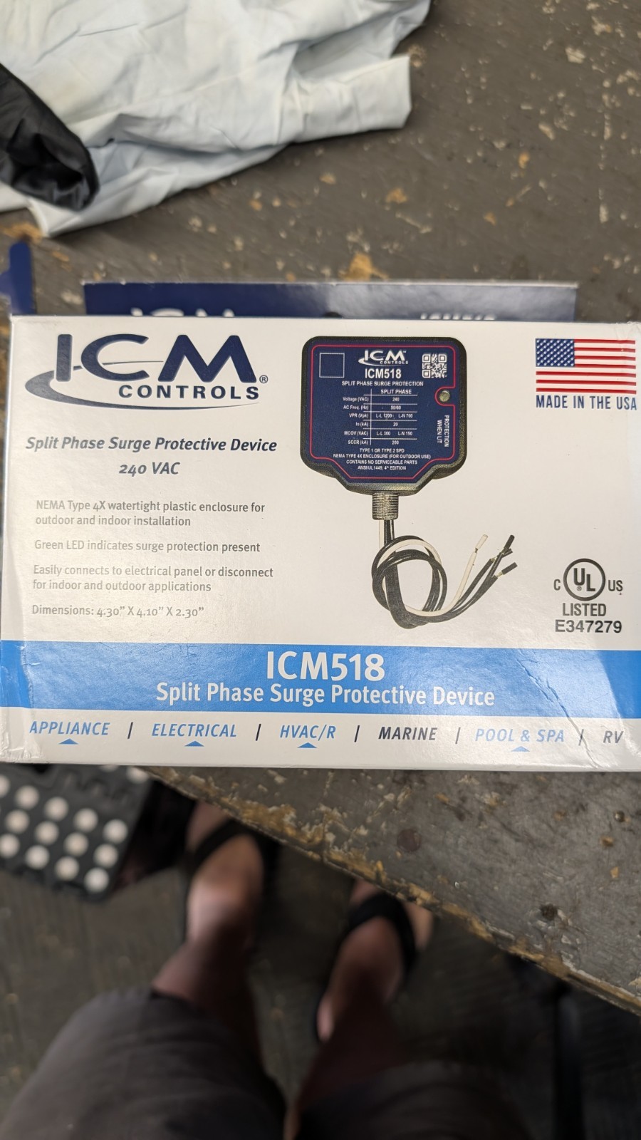 ICM CONTROLS.   SURGE PROTECTOR.   ICM 518 New Open Box 220v Split Phase Surge