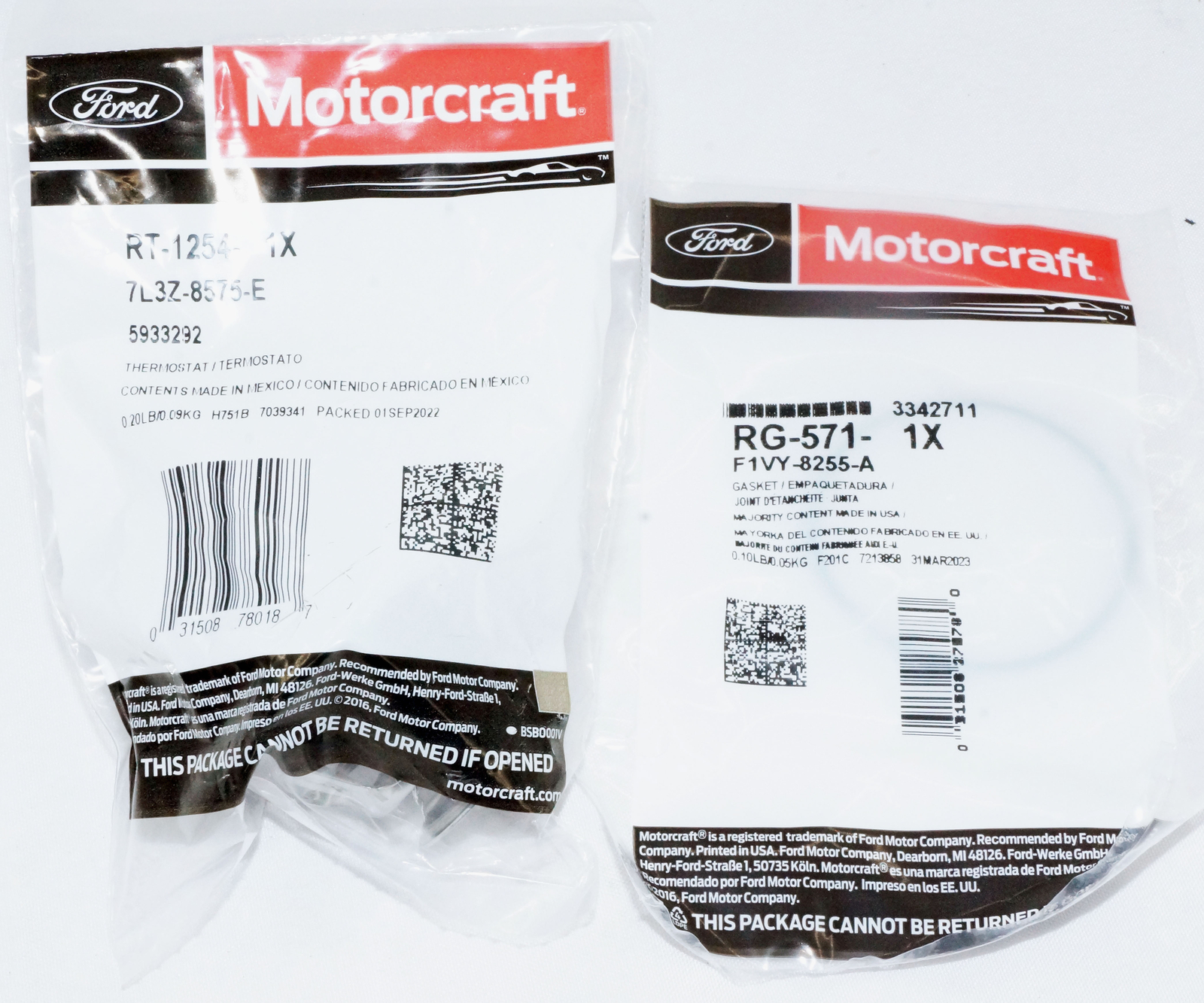 Genuine OEM Motorcraft RT1254 Engine Thermostat and RG571 Gasket Seal Kit 92-11