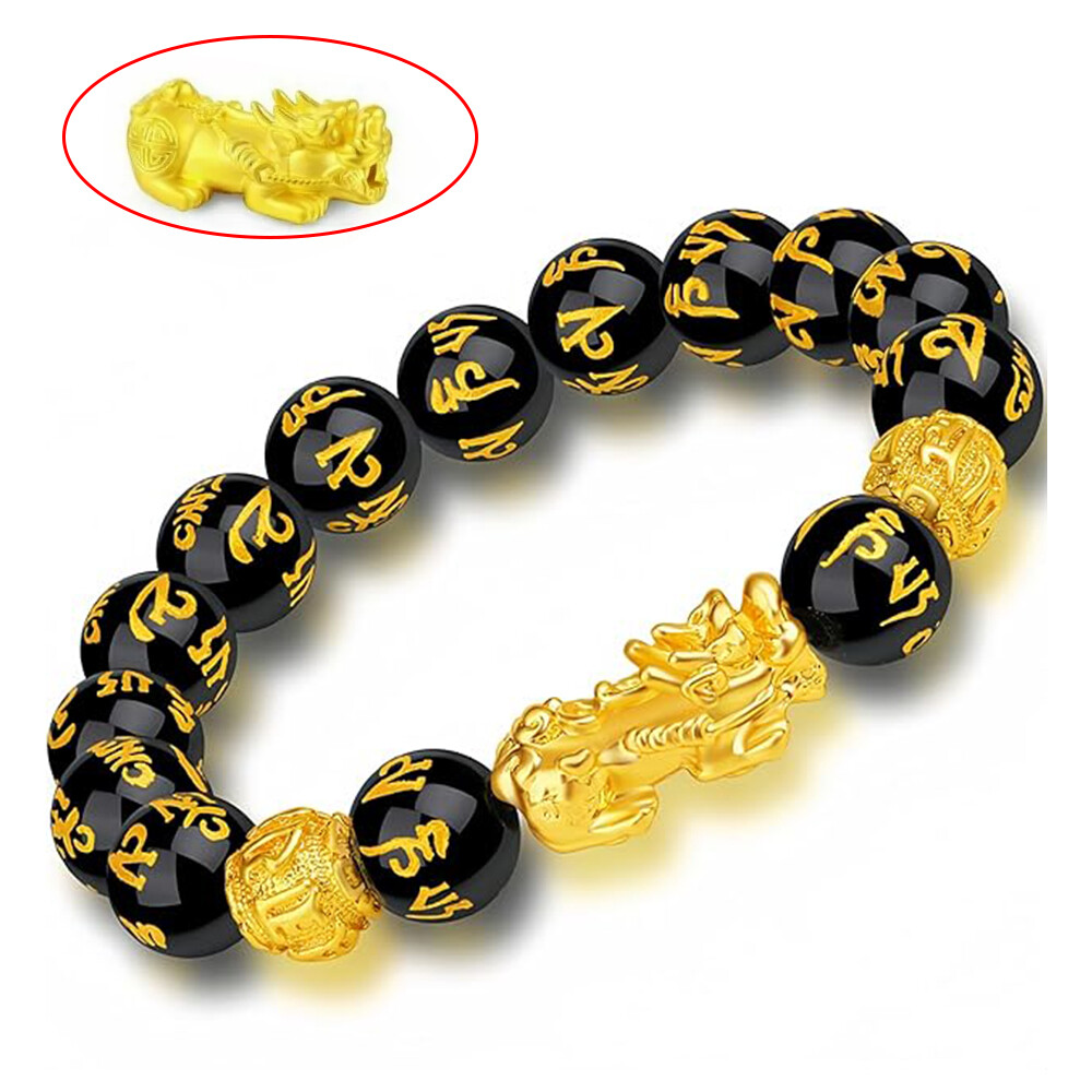 Feng Shui Black Obsidian Beads Pixiu Bracelet Attract Wealth Good Luck Jewelry