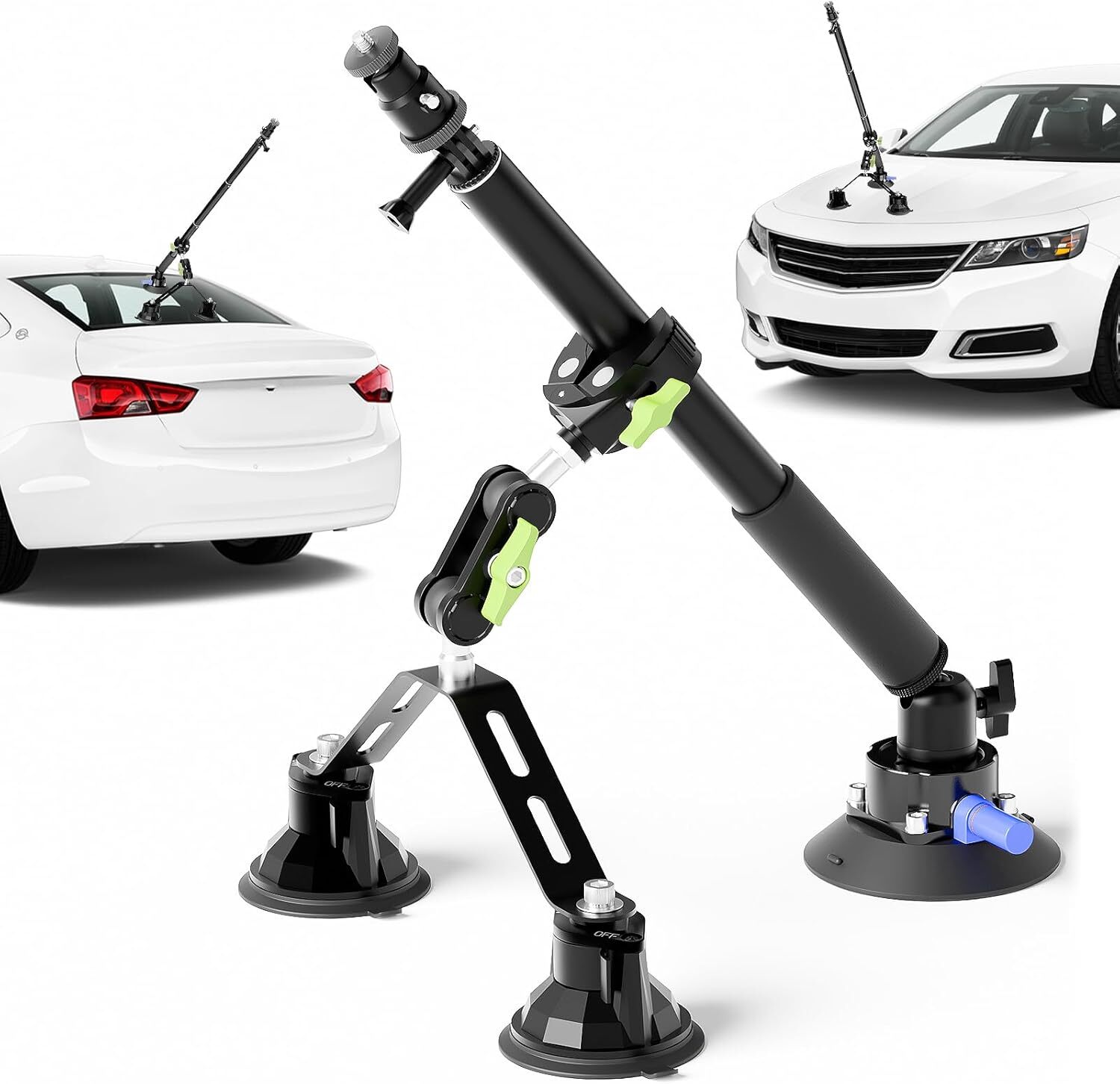 Triple Suction Cup 360 Camera Car Mount,with 2in1 Extension Pole/Selfie Stick