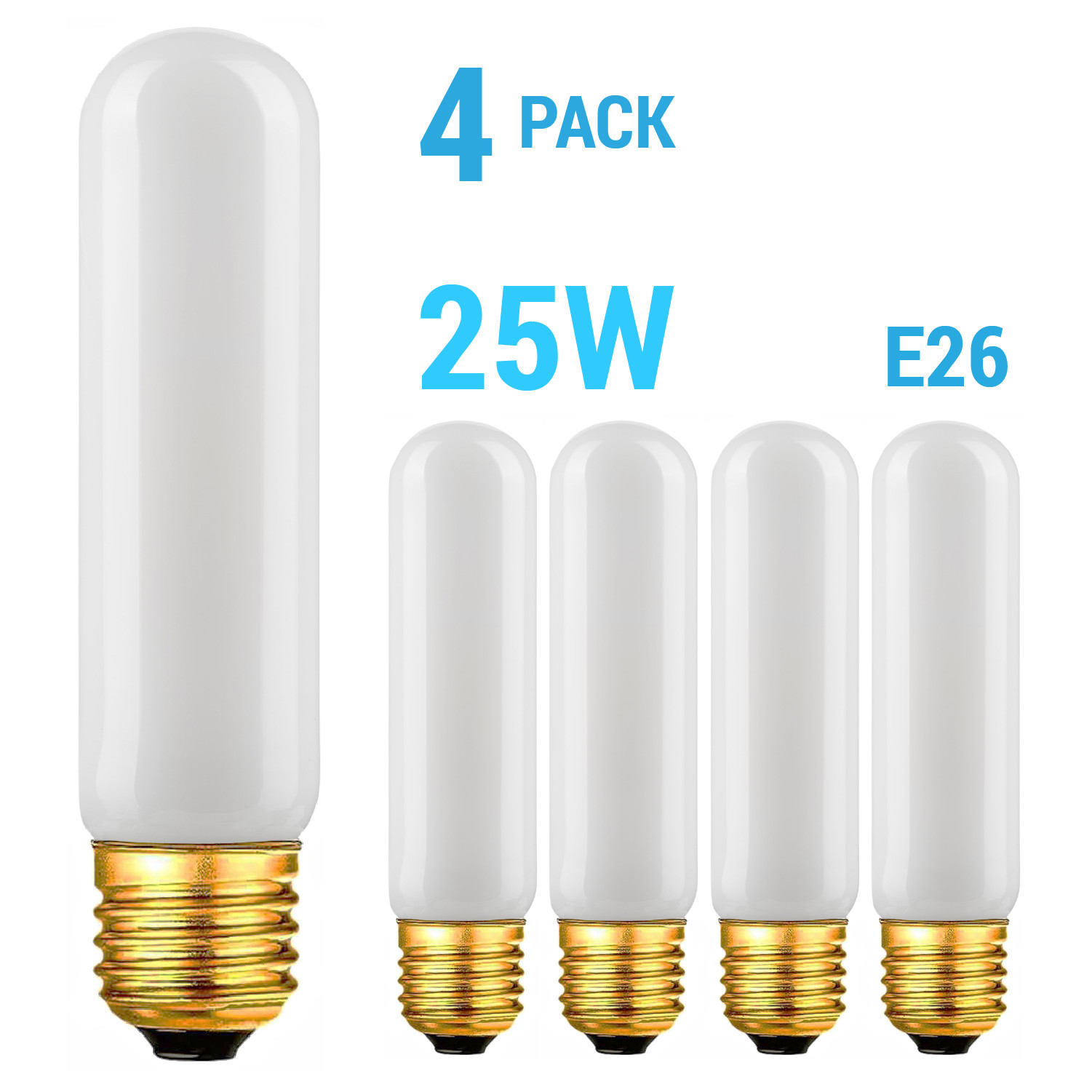 4 Pack 25T10/FR 25W Watt T10 FROST Tubular Tube 120V Medium E26 Base Light Bulb